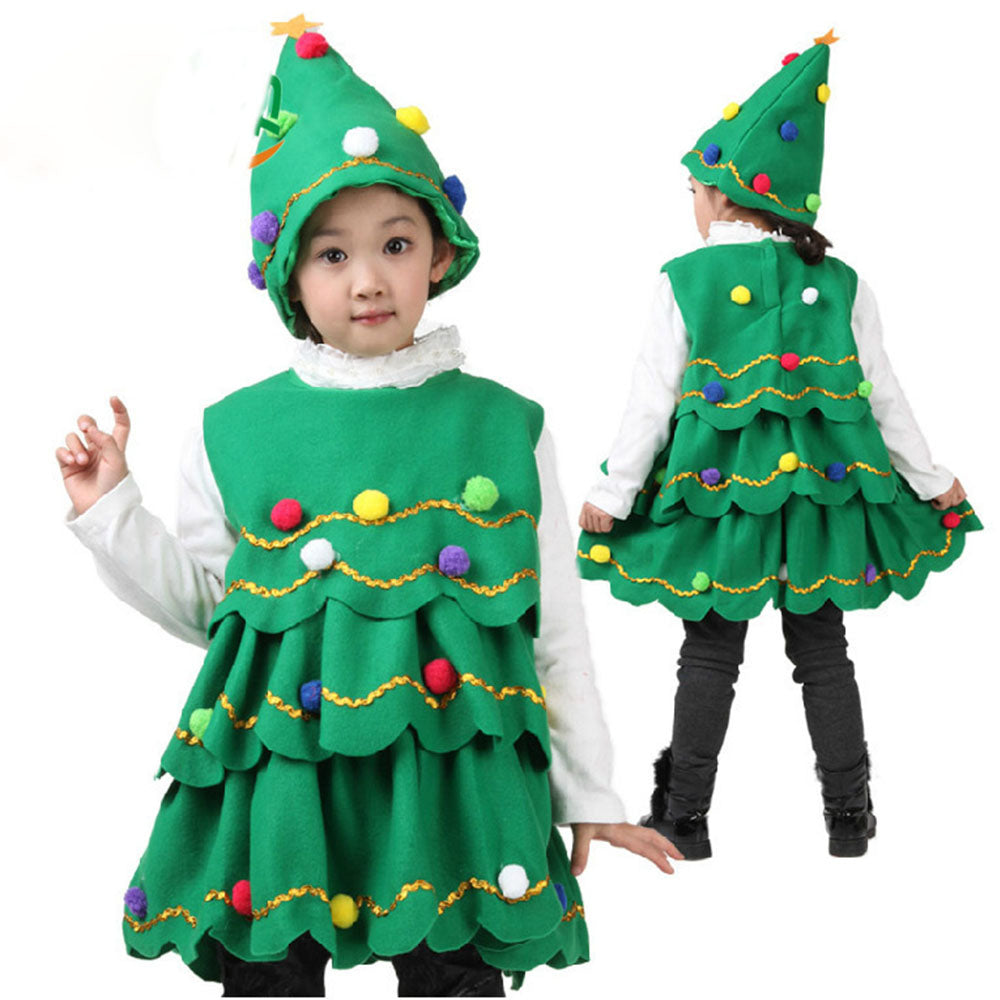Christmas Girls XmasTree Dress Child Costume Outfit 2 PC Set