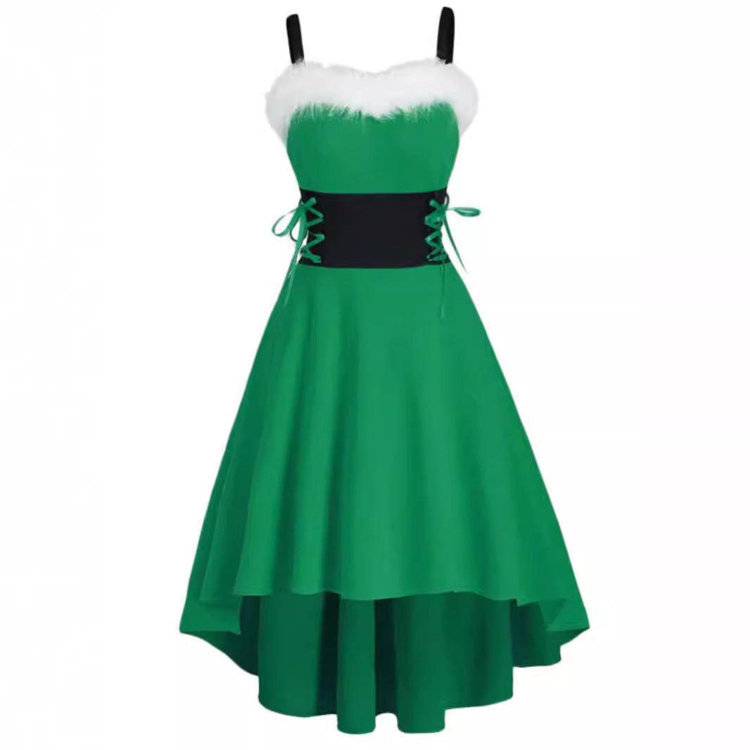 Womens Asymmetric Sleeveless Red Midi Merry Christmas Dress Costumes