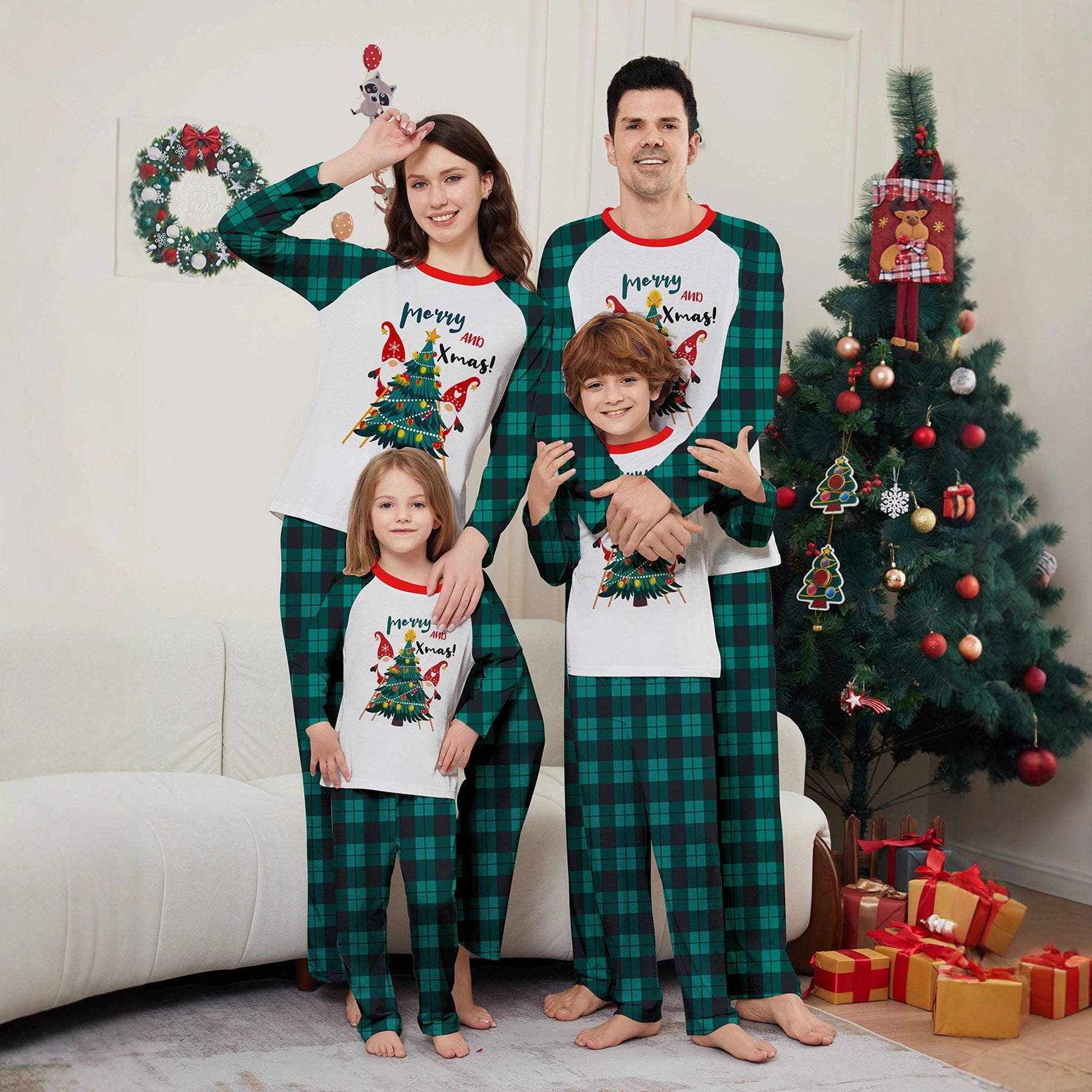 Christmas tree print Contrasting colors Family Matching Pajamas Sets - Ciclove