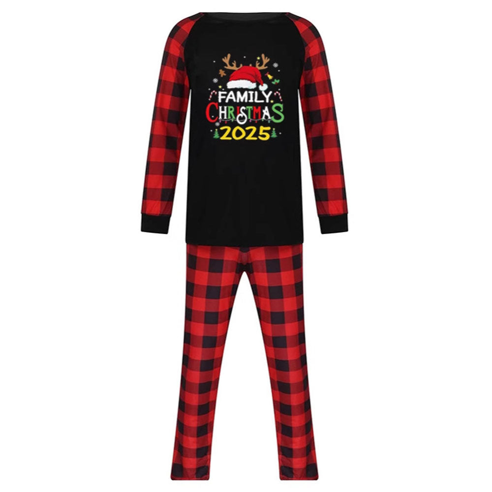 Family Matching Pajamas Christmas Hat Letter Red Black Checkered print Sets - Ciclove