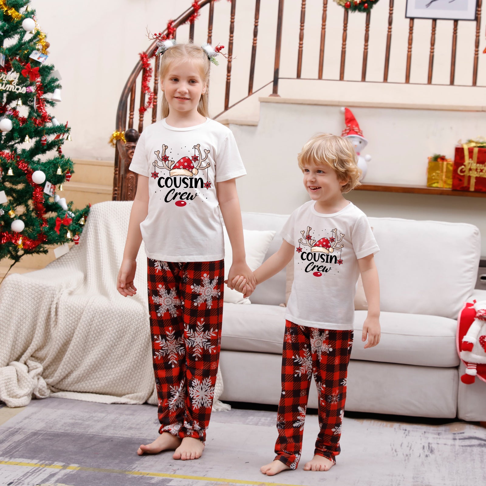 Family Matching Pajamas Christmas tree snowflakes Red Black plaid print Sets - Ciclove