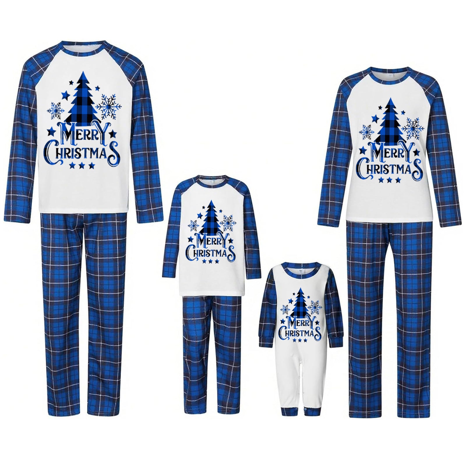 Family Matching Pajamas Christmas Tree Blue Black plaid print Sets - Ciclove