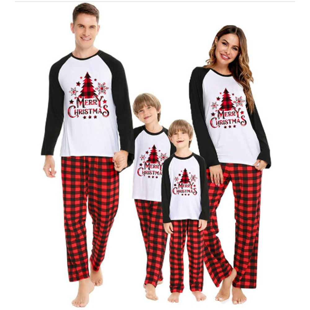 Family Matching Pajamas Christmas Tree Blue Black plaid print Sets - Ciclove