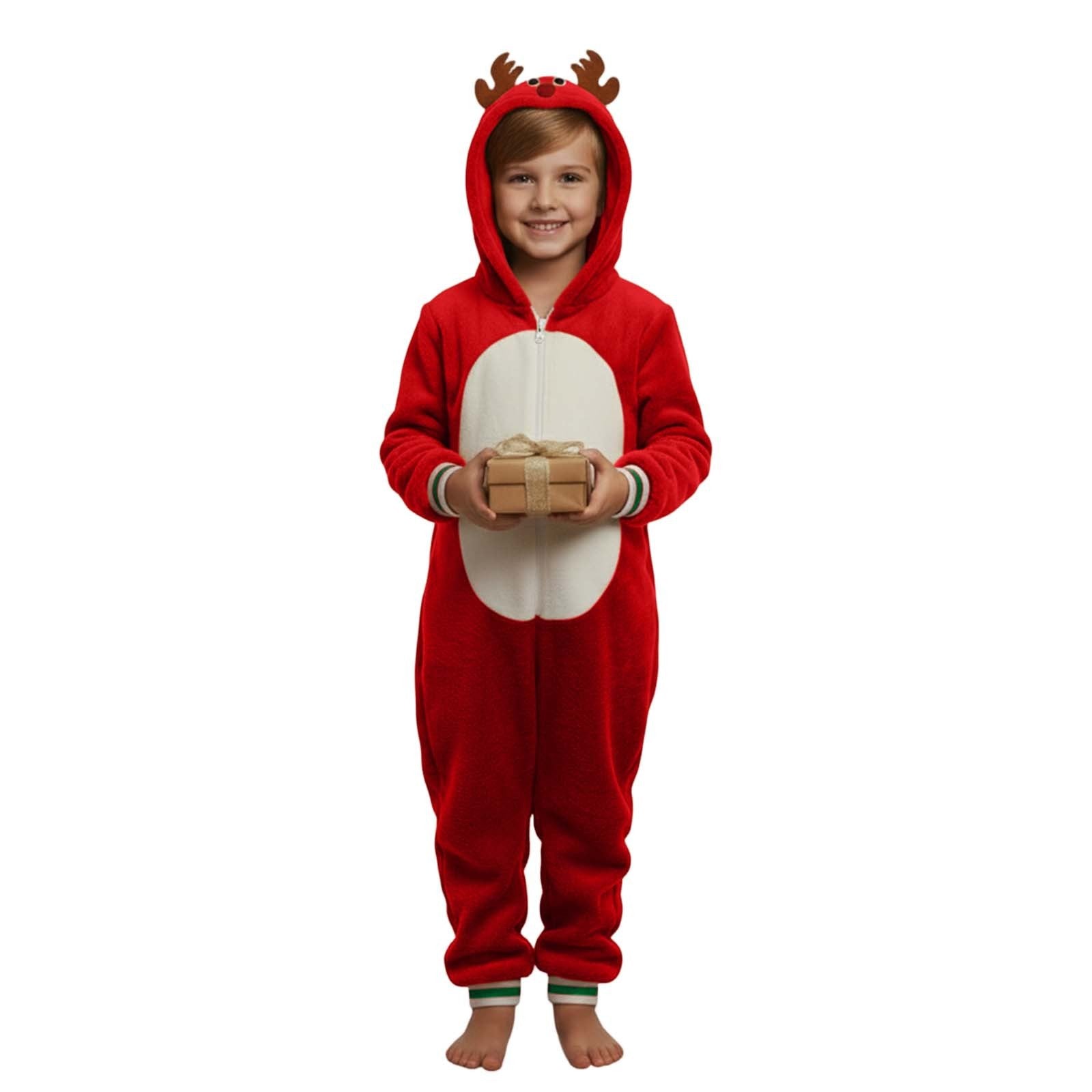 Family Matching Christmas Adults Pajamas Xmas Elk Antlers Hoodies Flannel Jumpsuit - Ciclove