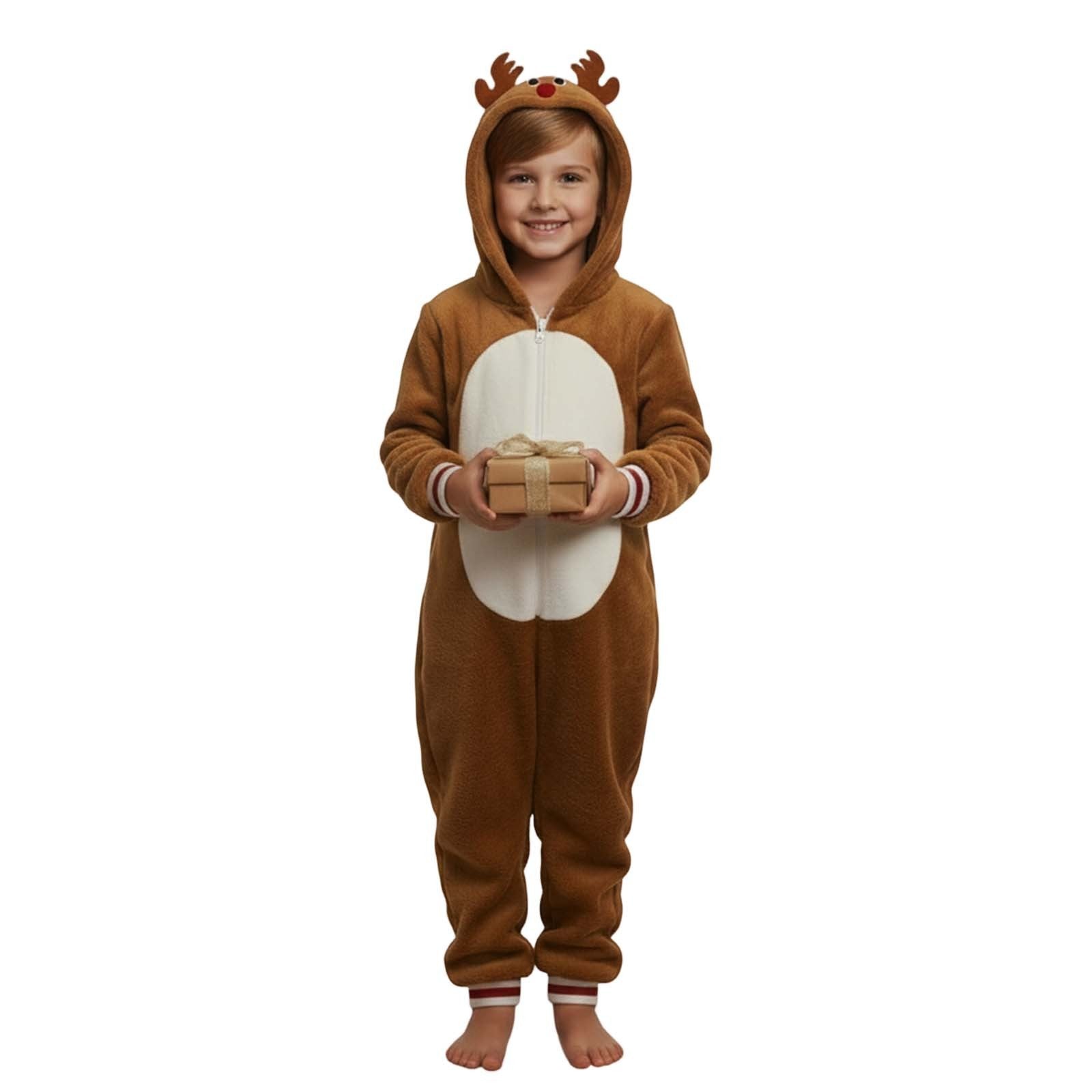 Family Matching Christmas Adults Pajamas Xmas Elk Antlers Hoodies Flannel Jumpsuit - Ciclove