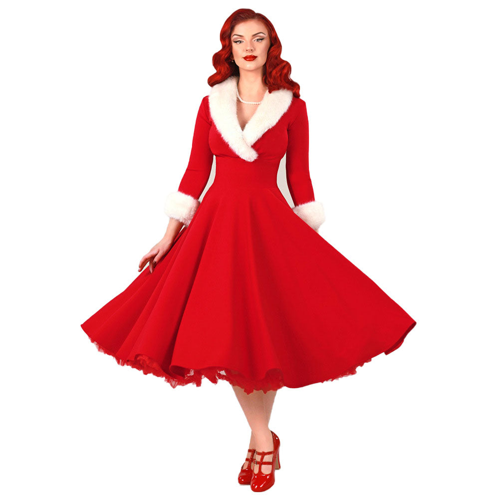 Red & White 1950s Christmas costumes Lapel Dress - Ciclove