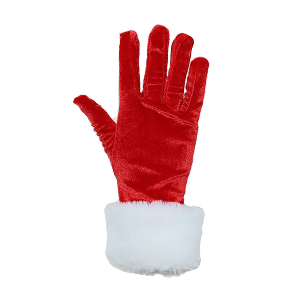 Christmas Red Green Velvet With White Fur Cuffs Gloves - Ciclove