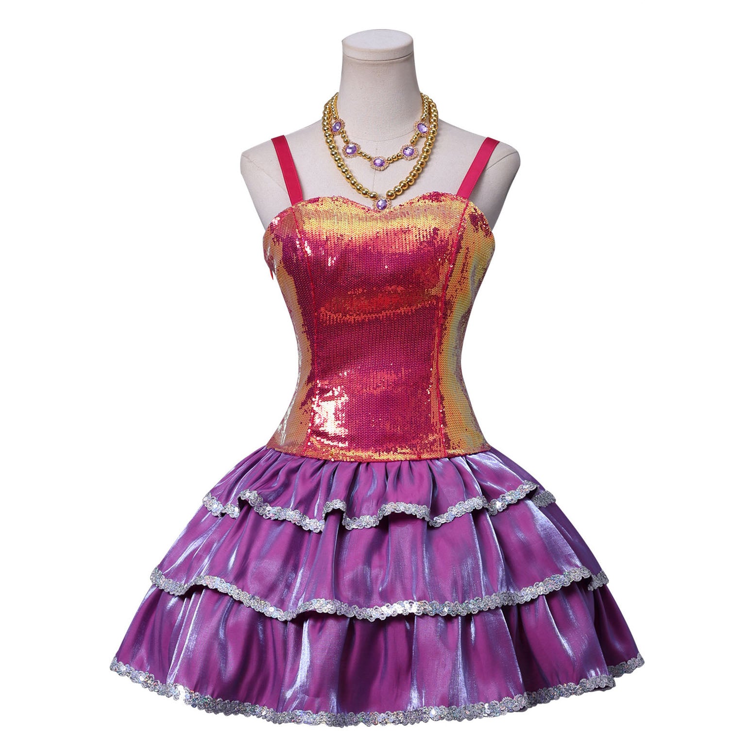 Christmas Pink 1960s Sequin Strap Ruffled Costumes Dress - Ciclove