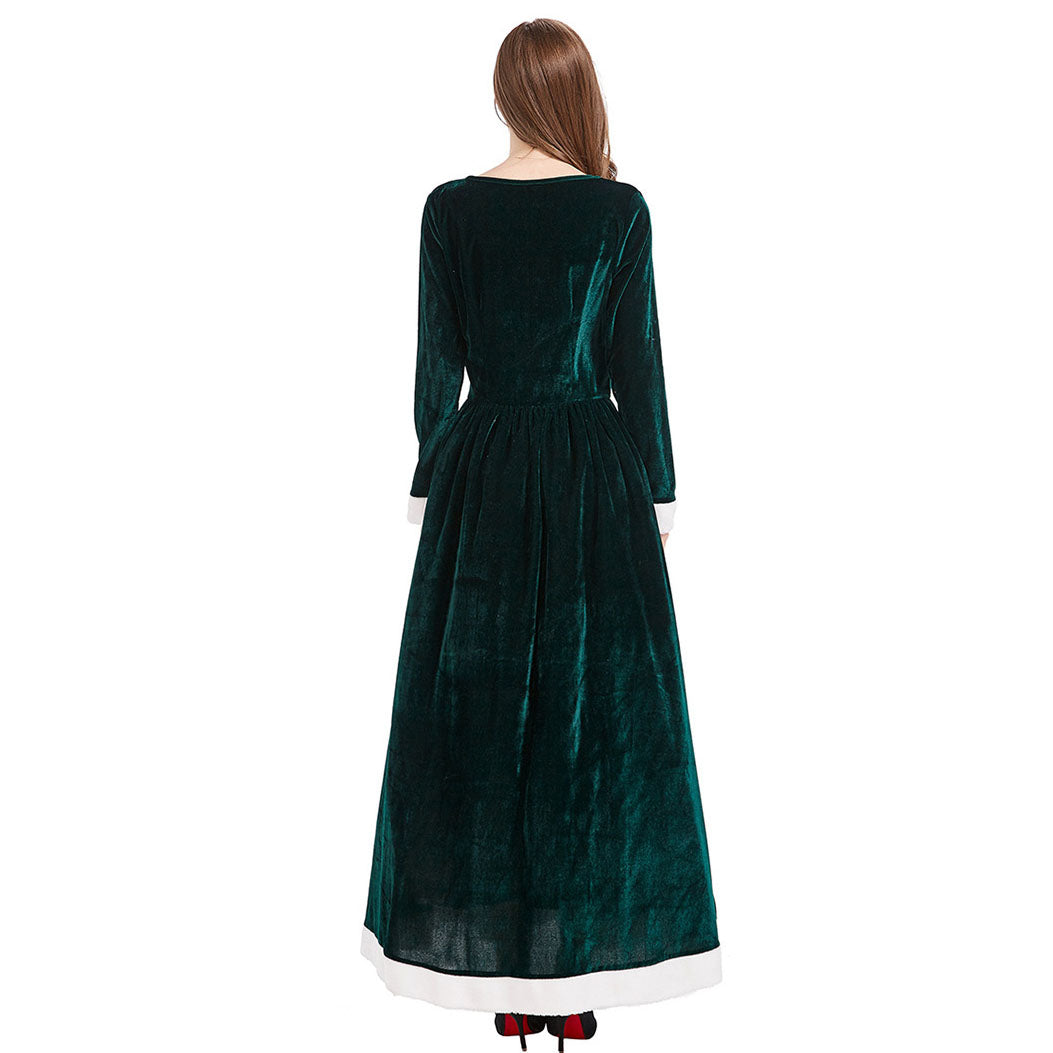 Red Green 1930s Christmas Mrs. Santa Claus Velvet Costumes Dress with Cape - Ciclove