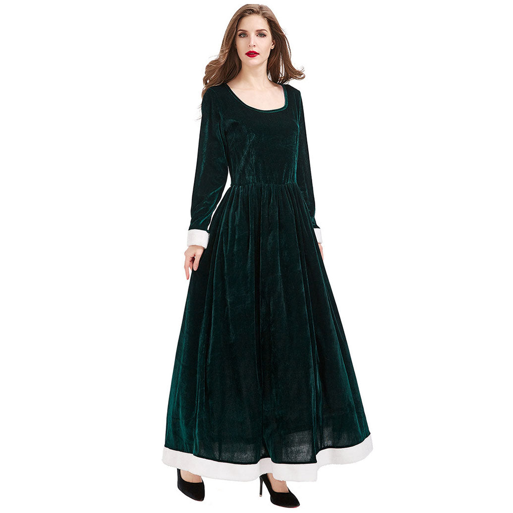 Red Green 1930s Christmas Mrs. Santa Claus Velvet Costumes Dress with Cape - Ciclove