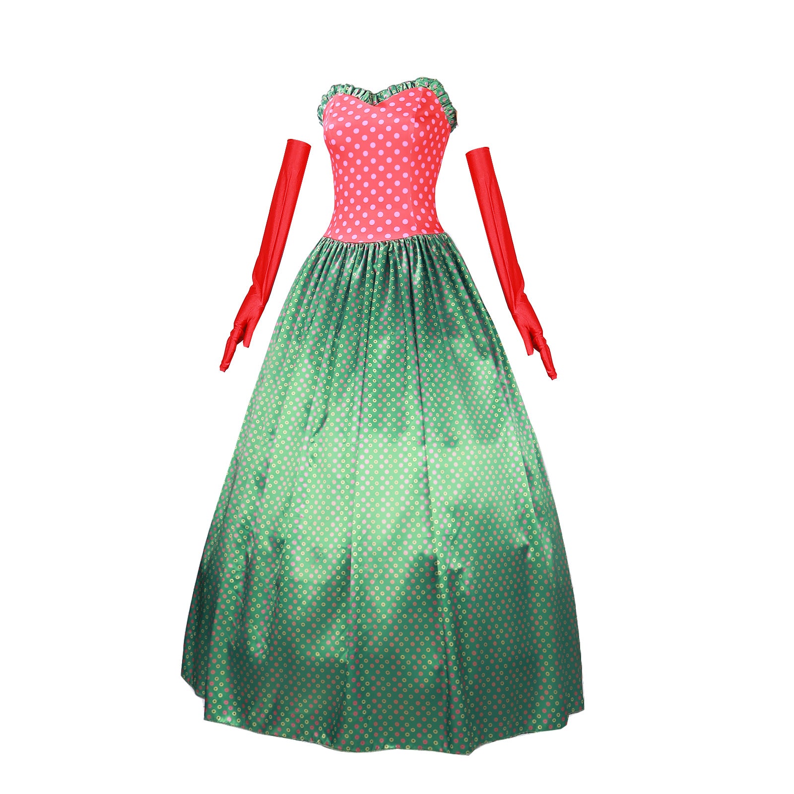 Christmas Green 1930s Grinch Martha Cosplay Costumes Polka Dot Strapless Dress - Ciclove
