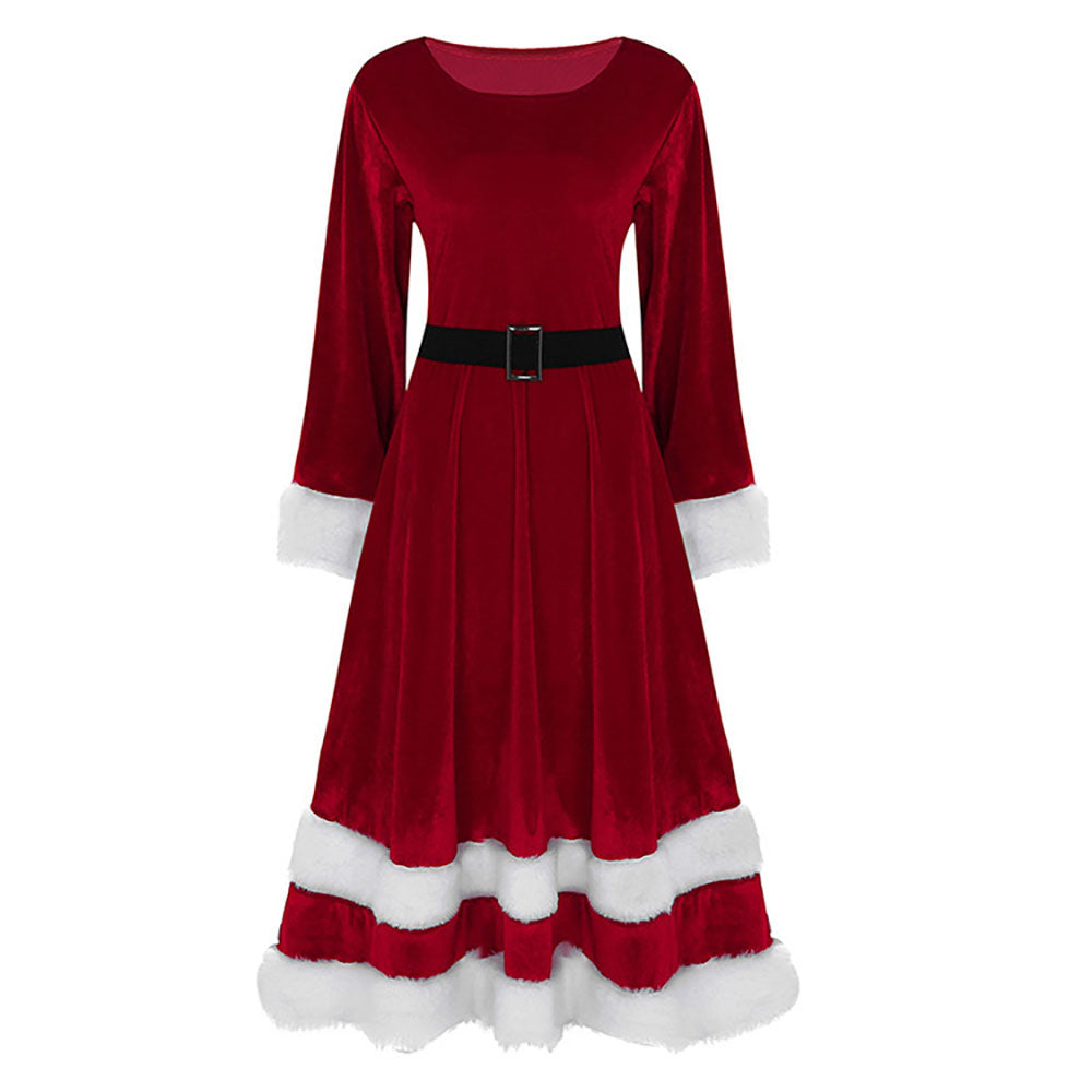 Christmas 1940s Santa Faux Fur Trim Velvet Costumes Dress - Ciclove