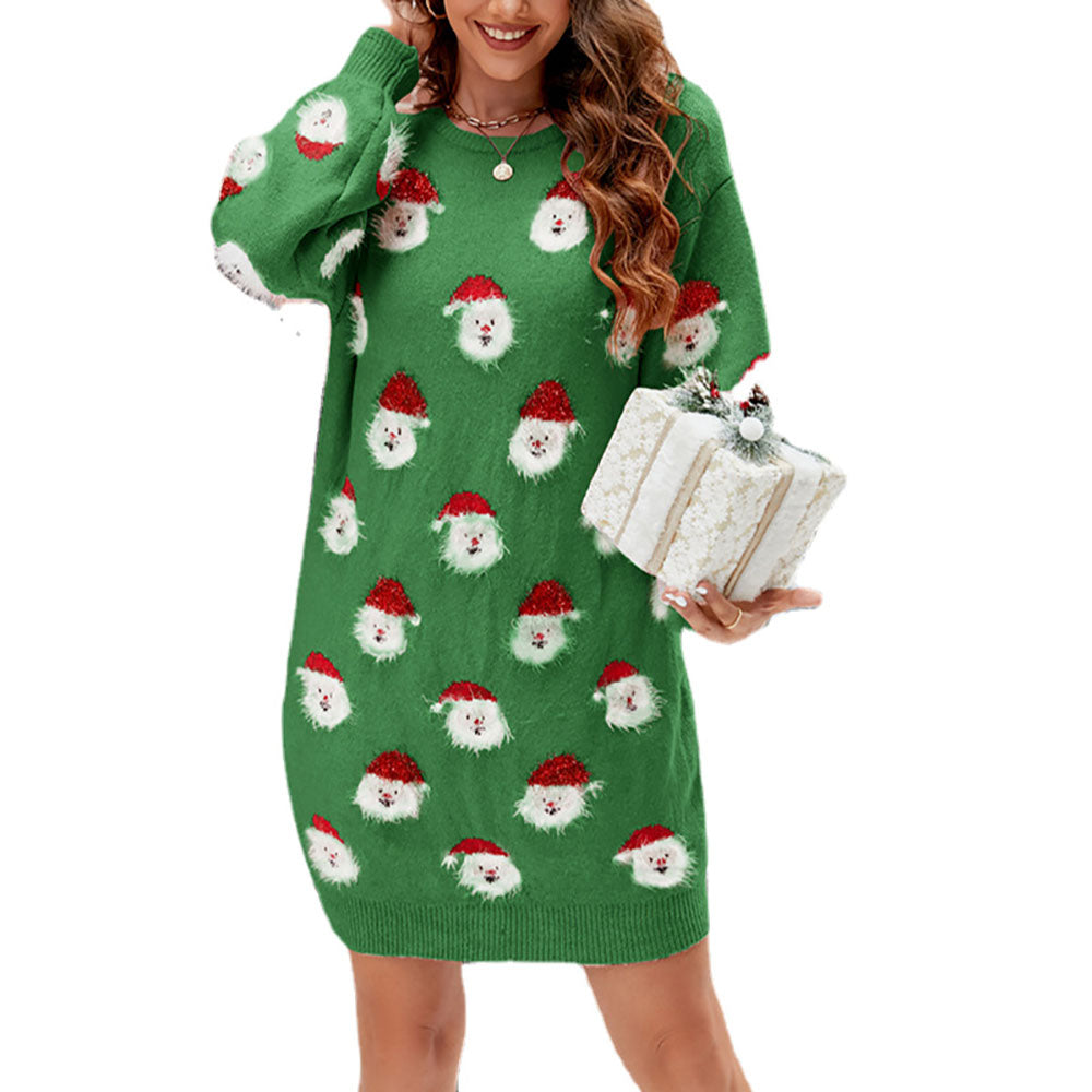 Ugly Christmas Pink 1940s Santa Claus Jacquard Dress - Ciclove