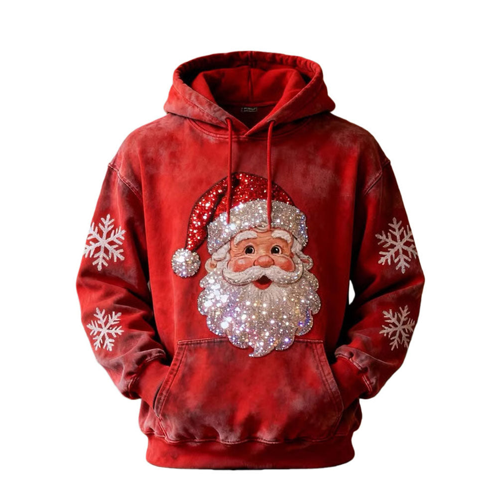 Women's Cute Ugly Christmas Santa Art Drawstring Hoodie - Ciclove
