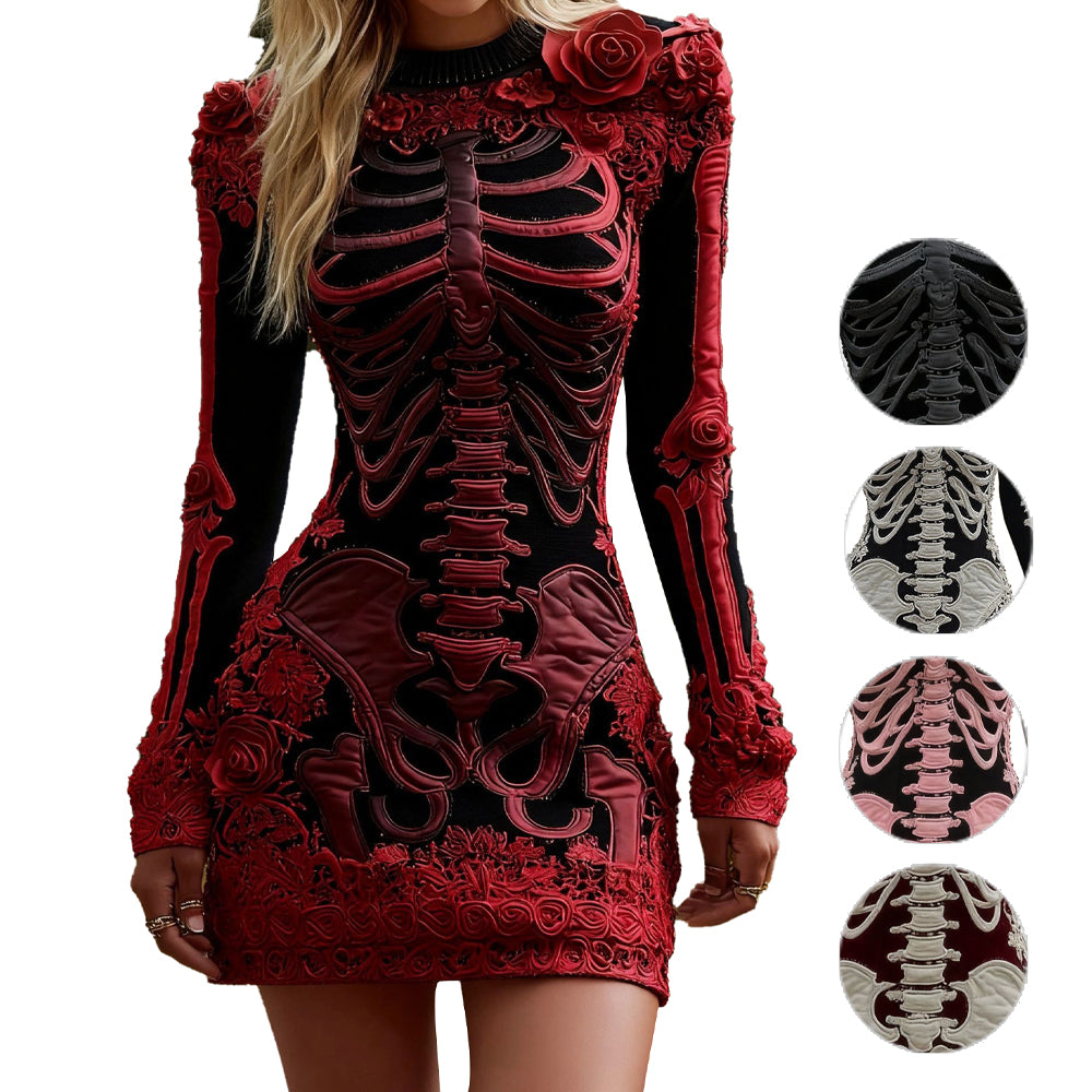 Women's Christmas Tangled Skeleton Floral Cozy Dress - Ciclove