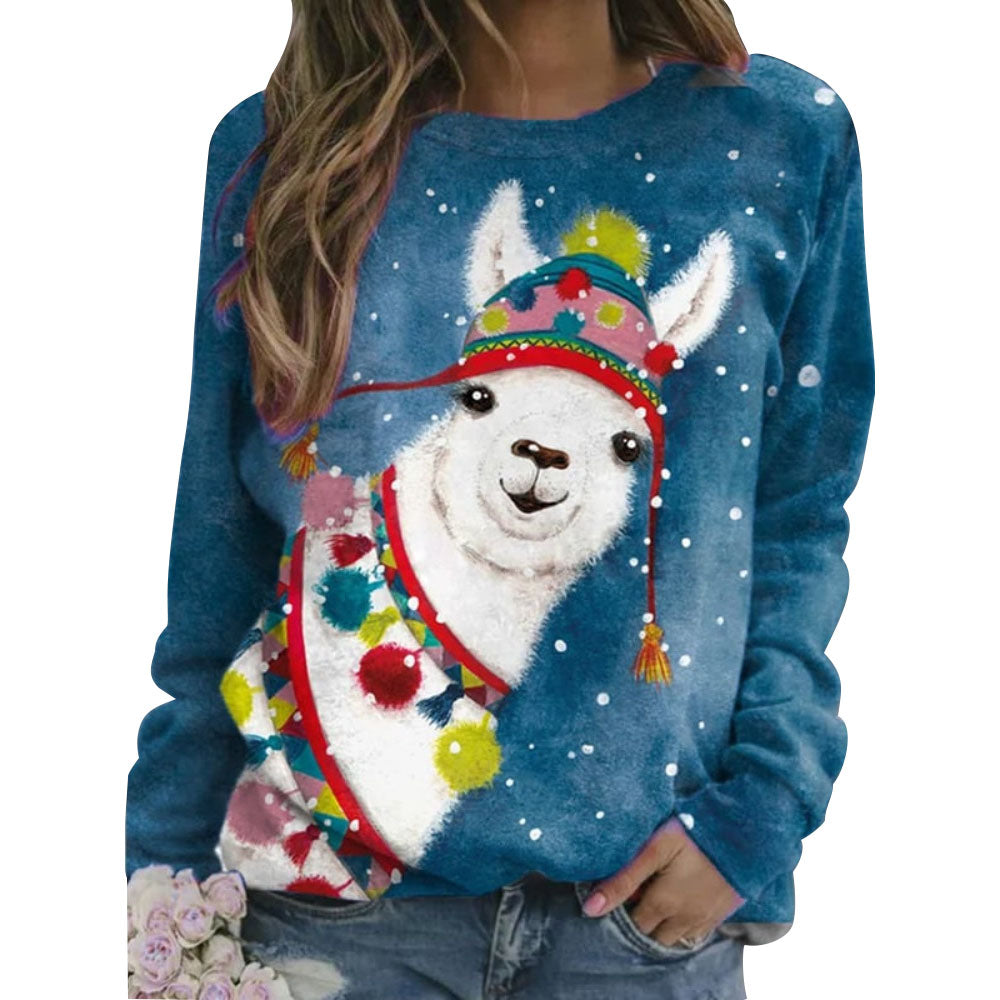 Women's Christmas Funny Alpaca Print Casual Sweatshirt - Ciclove