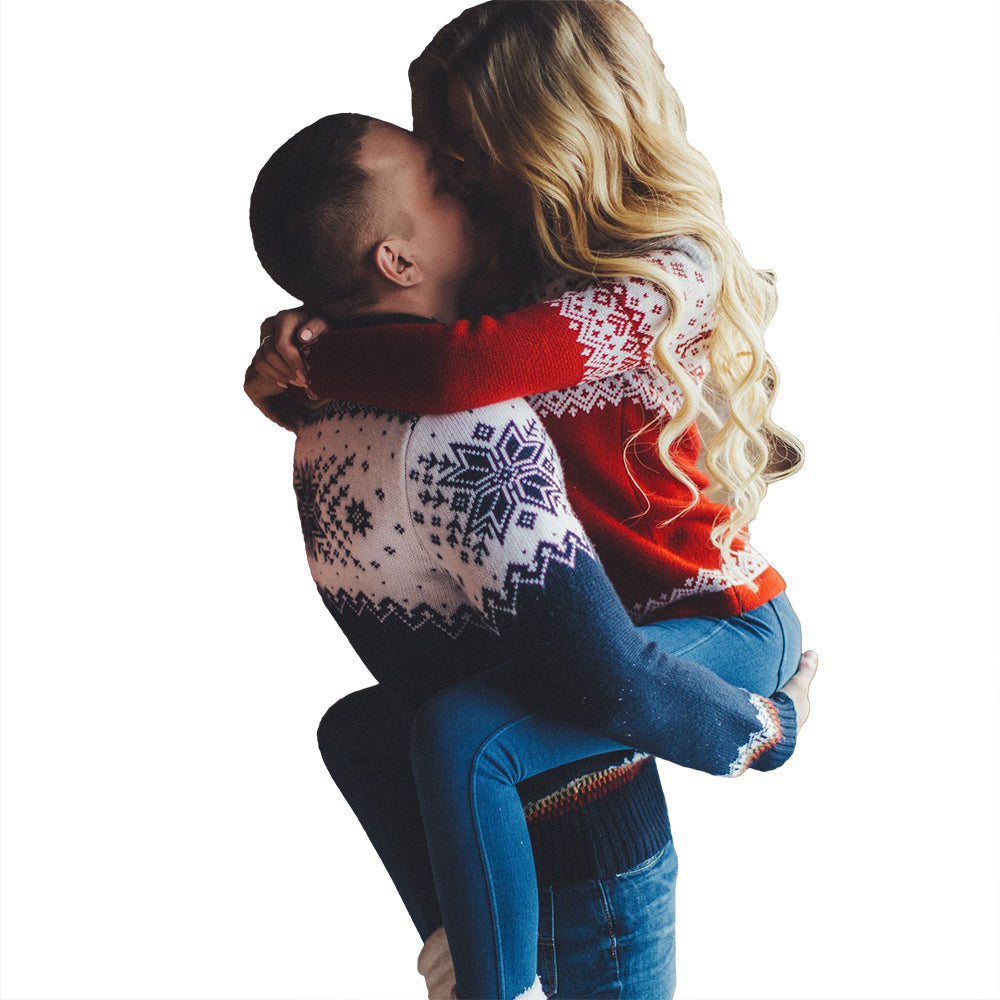 Couple Ugly Christmas Sweaters Loose Long Sleeve Printed Turtleneck Tops