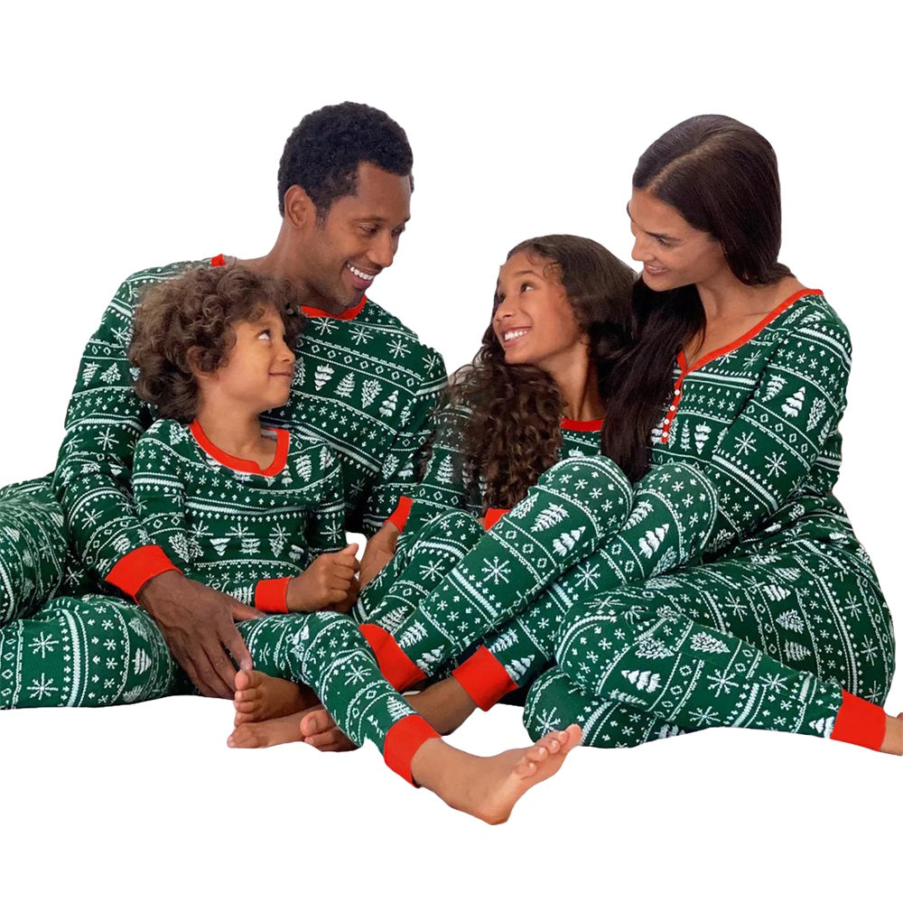 Christmas Family Matching Pajamas Green snowflake Christmas tree print Xmas Ugly Pajamas Warm Sleepwear