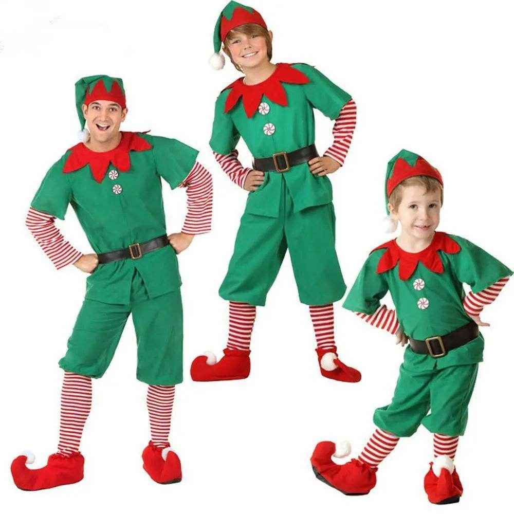 Family Matching Costume Christmas Suit Green Elf Santa Claus Outfits