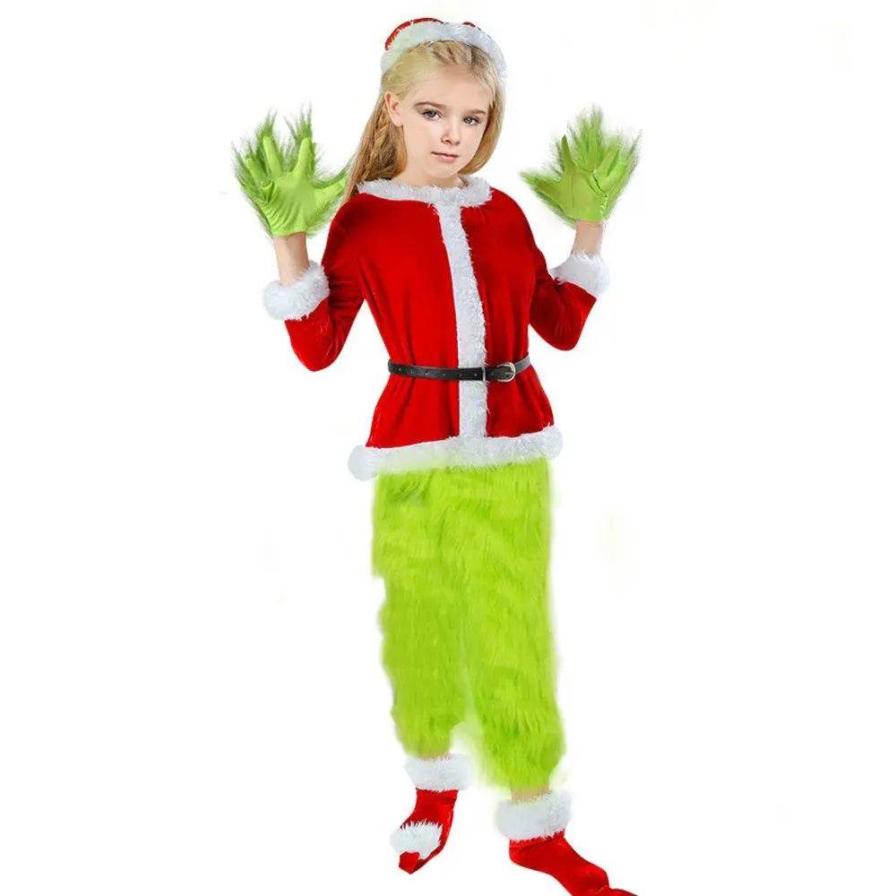 Santa Claus Tops Green Hairy The Grinch Set Christmas Costume Children - ciclove