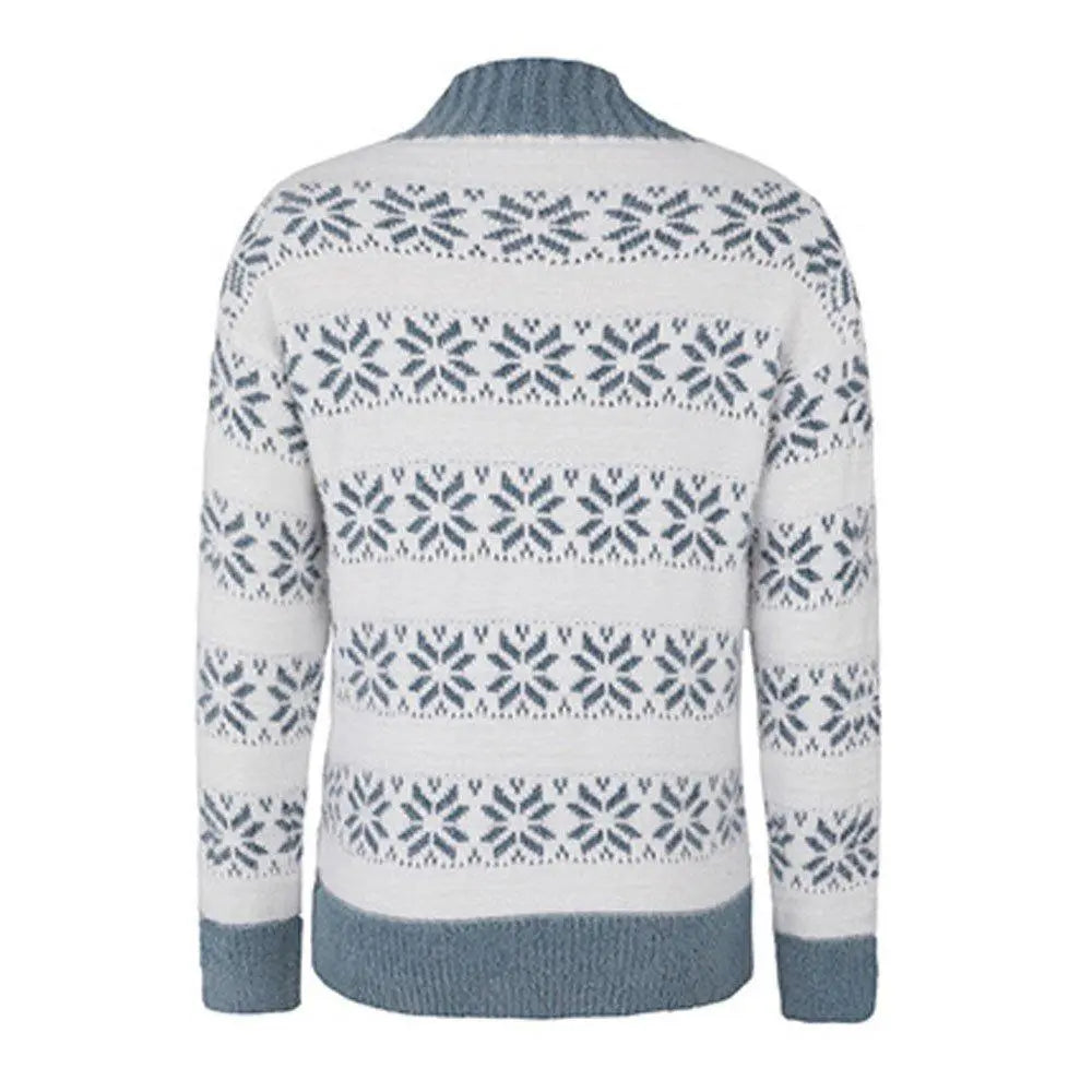 Women Ugly Christmas Sweaters Snowflakes Long Sleeve Half Turtleneck Knit Pullover Tops|?PAJAMASBUY