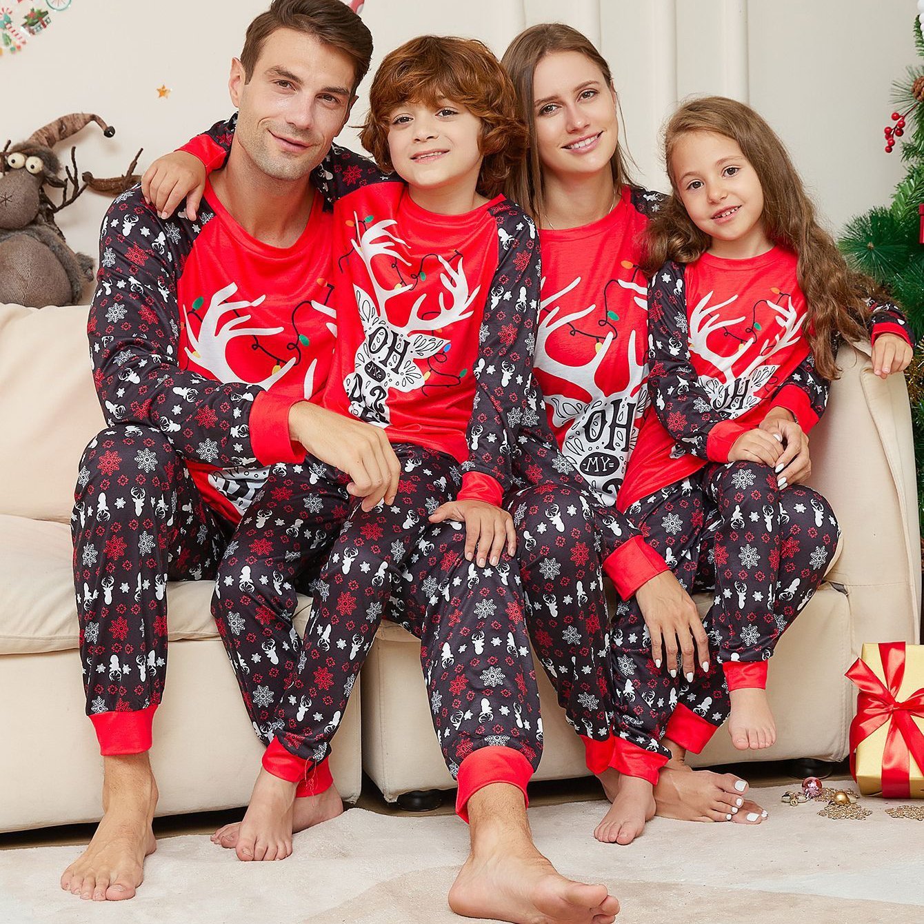 BuyChristmas Elk Antler Letter Print Family Couples Matching Pajamas Party Sets Now Cheaper With 3 - 5 Days Ship - PajamasBuy