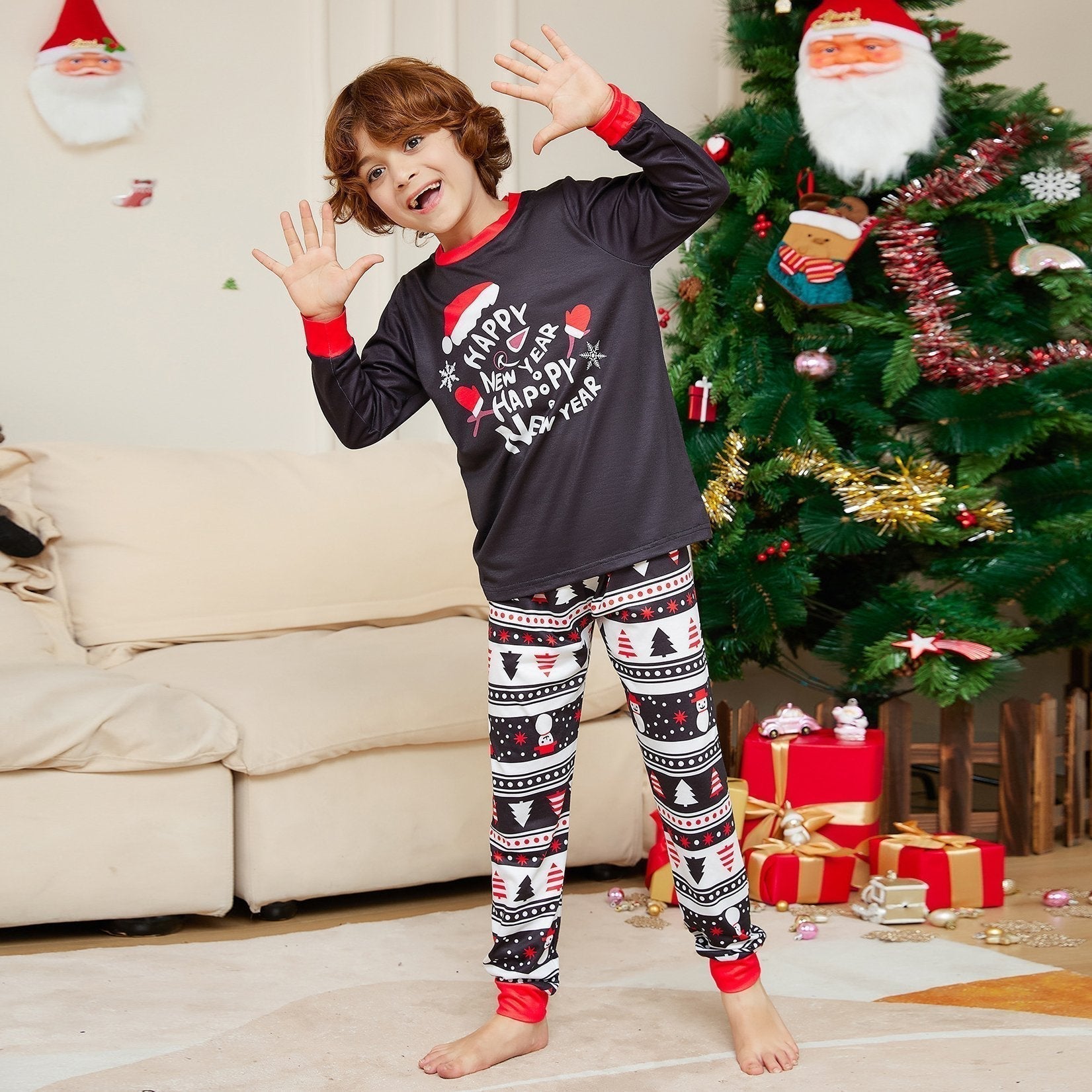 BuyChristmas Hat Letter Crew Neck Print Family Couples Matching Pajamas Party Sets Now Cheaper With 3 - 5 Days Ship - PajamasBuy