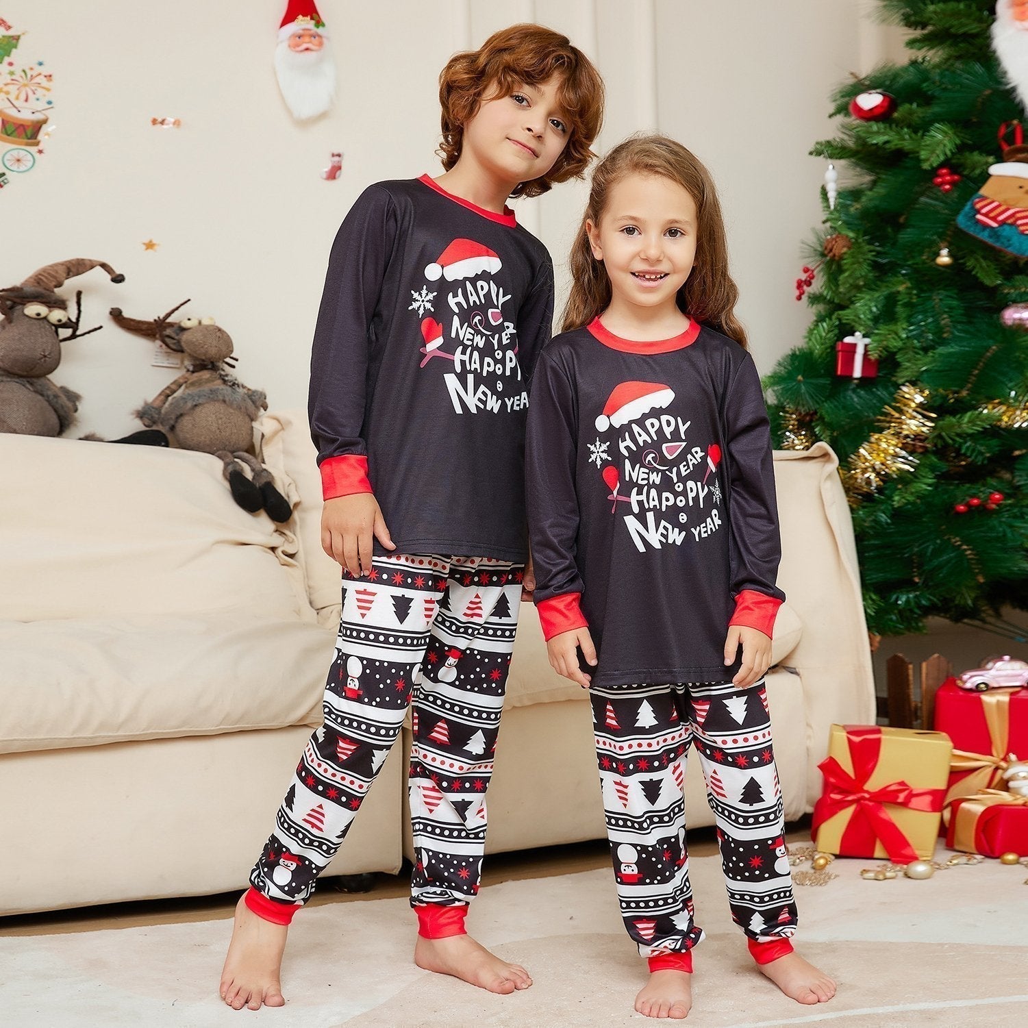 BuyChristmas Hat Letter Crew Neck Print Family Couples Matching Pajamas Party Sets Now Cheaper With 3 - 5 Days Ship - PajamasBuy