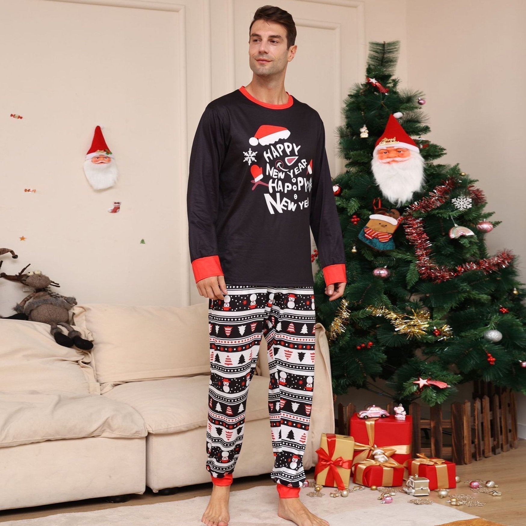 BuyChristmas Hat Letter Crew Neck Print Family Couples Matching Pajamas Party Sets Now Cheaper With 3 - 5 Days Ship - PajamasBuy