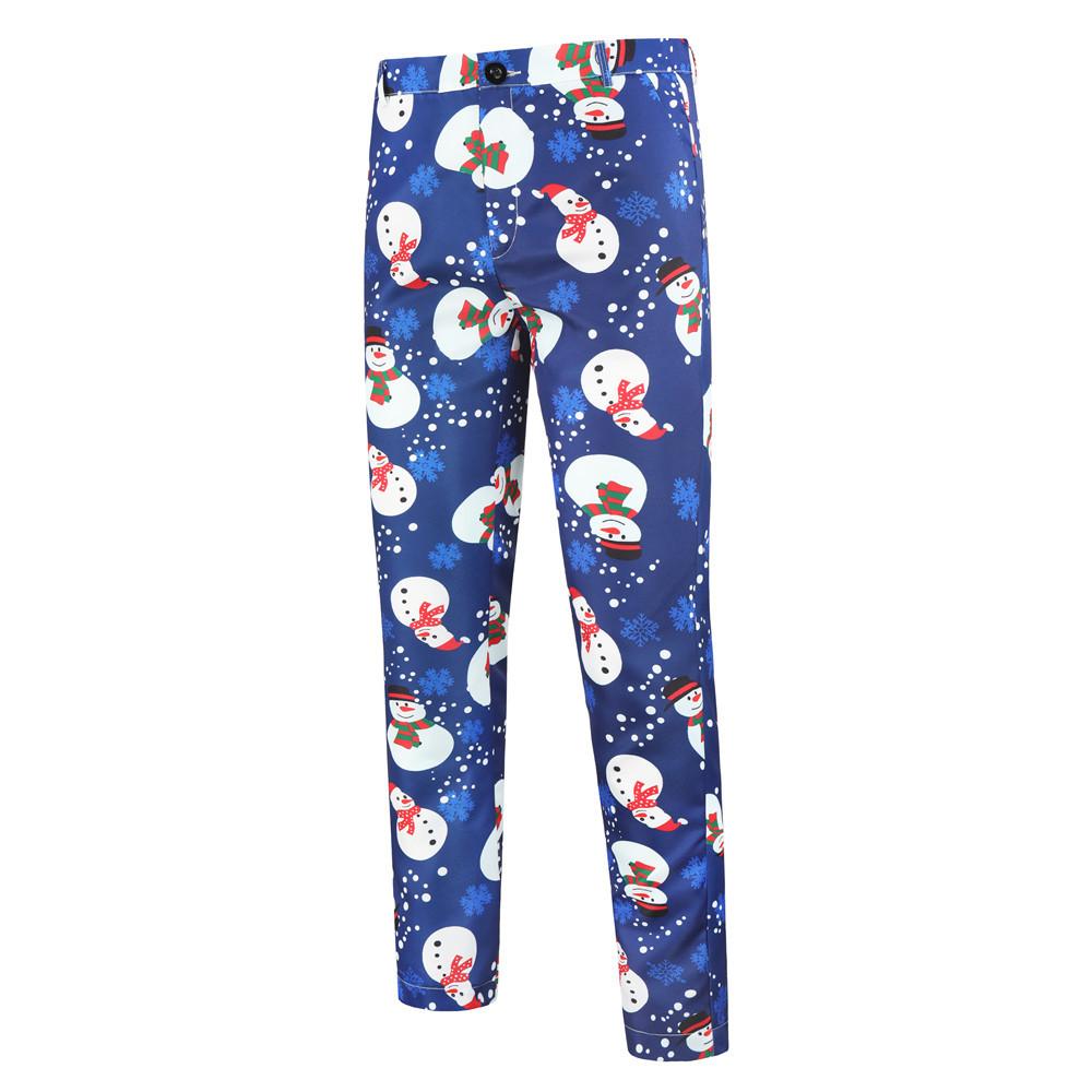 Christmas blue men's Blazer suits Santa 3D print trousers with vest