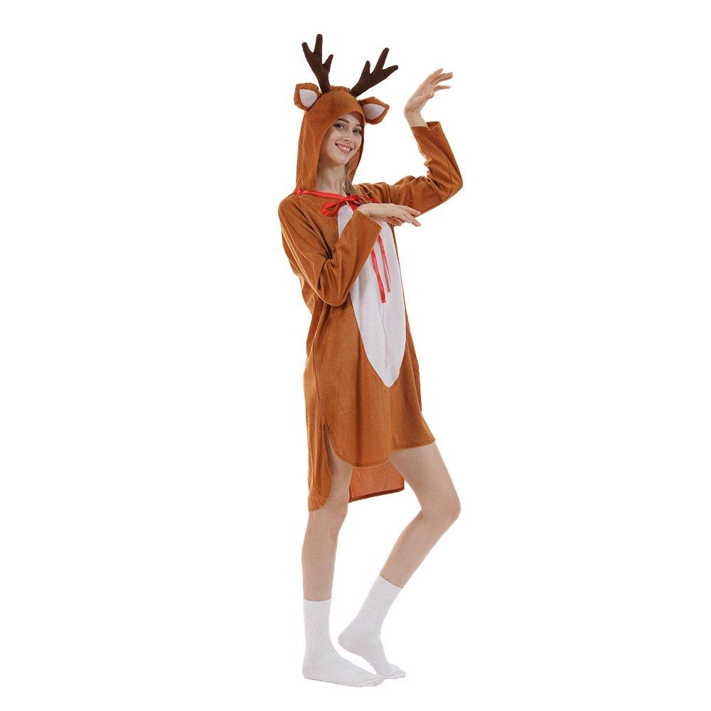Women's Elk Christmas Costumes Holiday Party Hooded Dress