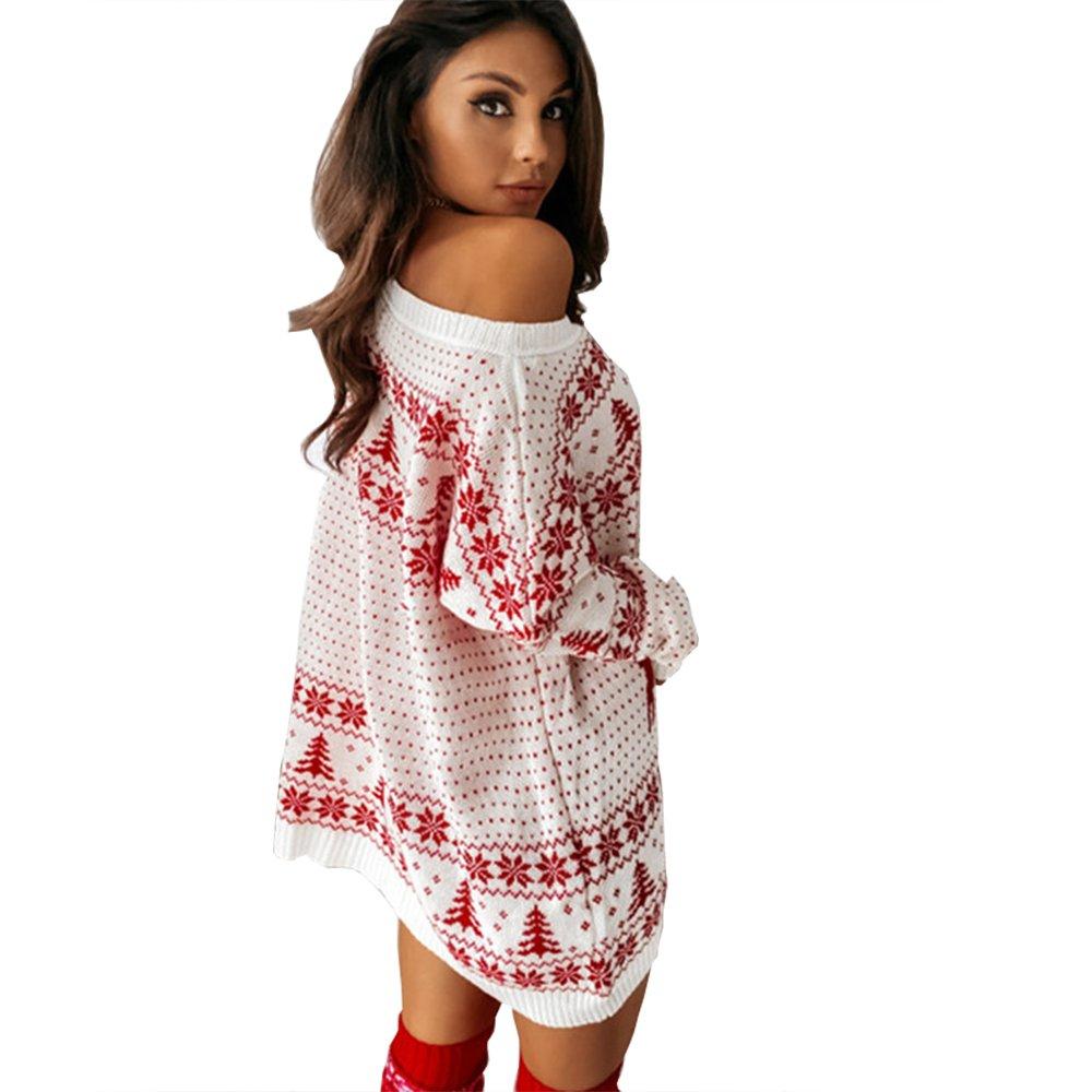 Women Ugly Christmas Dress Jacquard Loose Knit Long Sleeve Dress