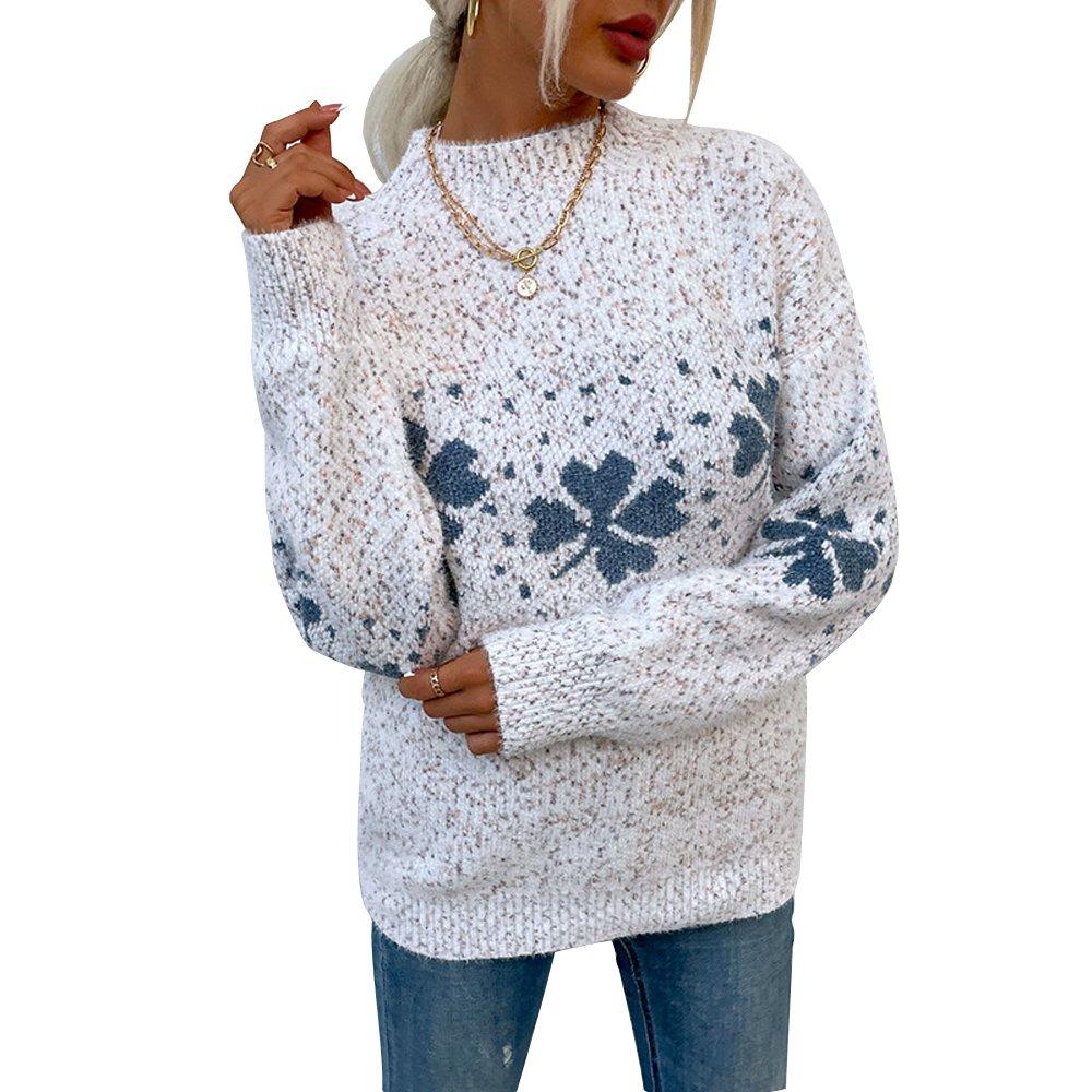 Women Ugly Christmas Sweaters Half Turtleneck Snowflake Top