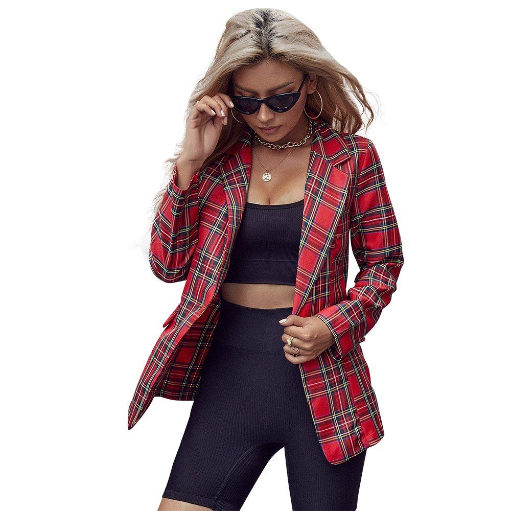 Christmas Top Coat Women's Notched Lapel Plaid