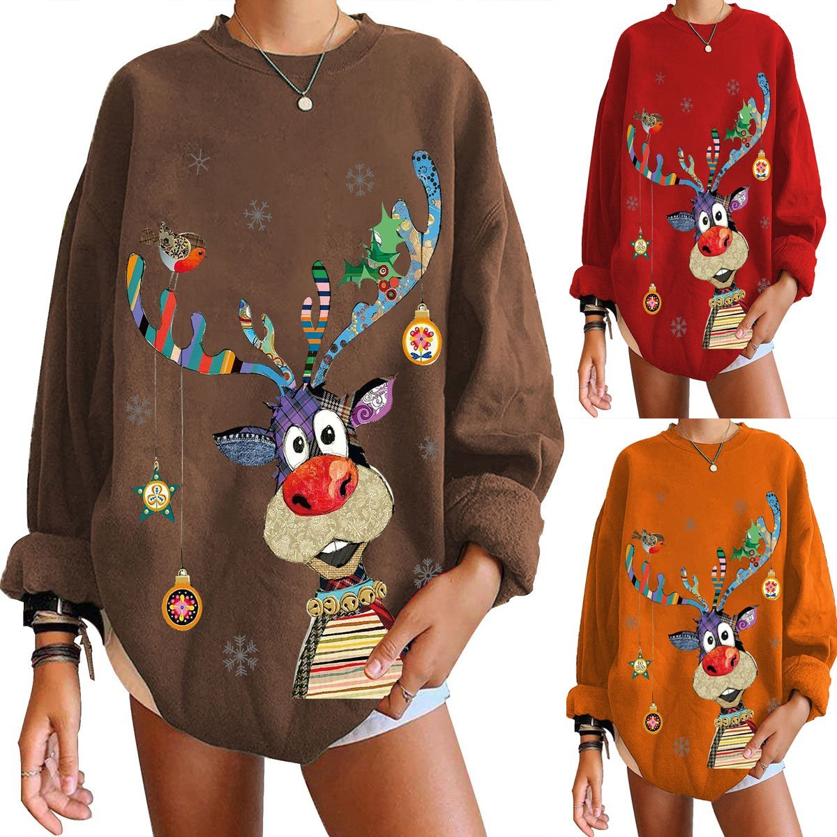 Women Ugly Christmas Sweaters Christmas Hoodie Deer Print Top