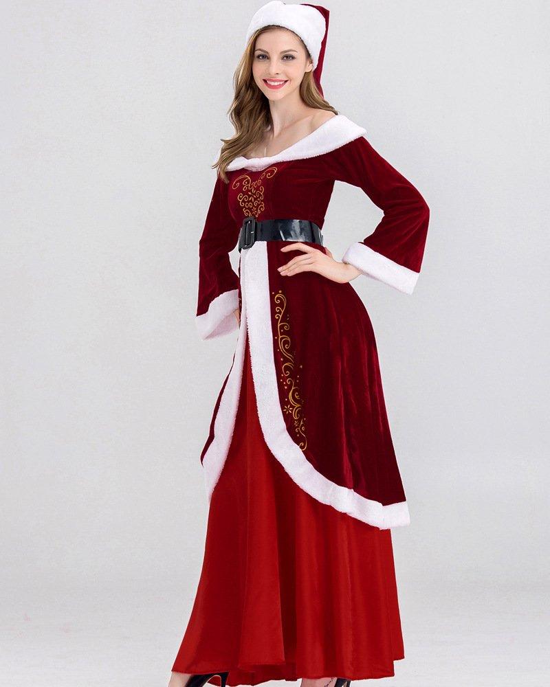 Santa Claus Cosplay Costume Christmas Festive Sexy Red Tube Top Strapless Embroidered Long Skirt Suit