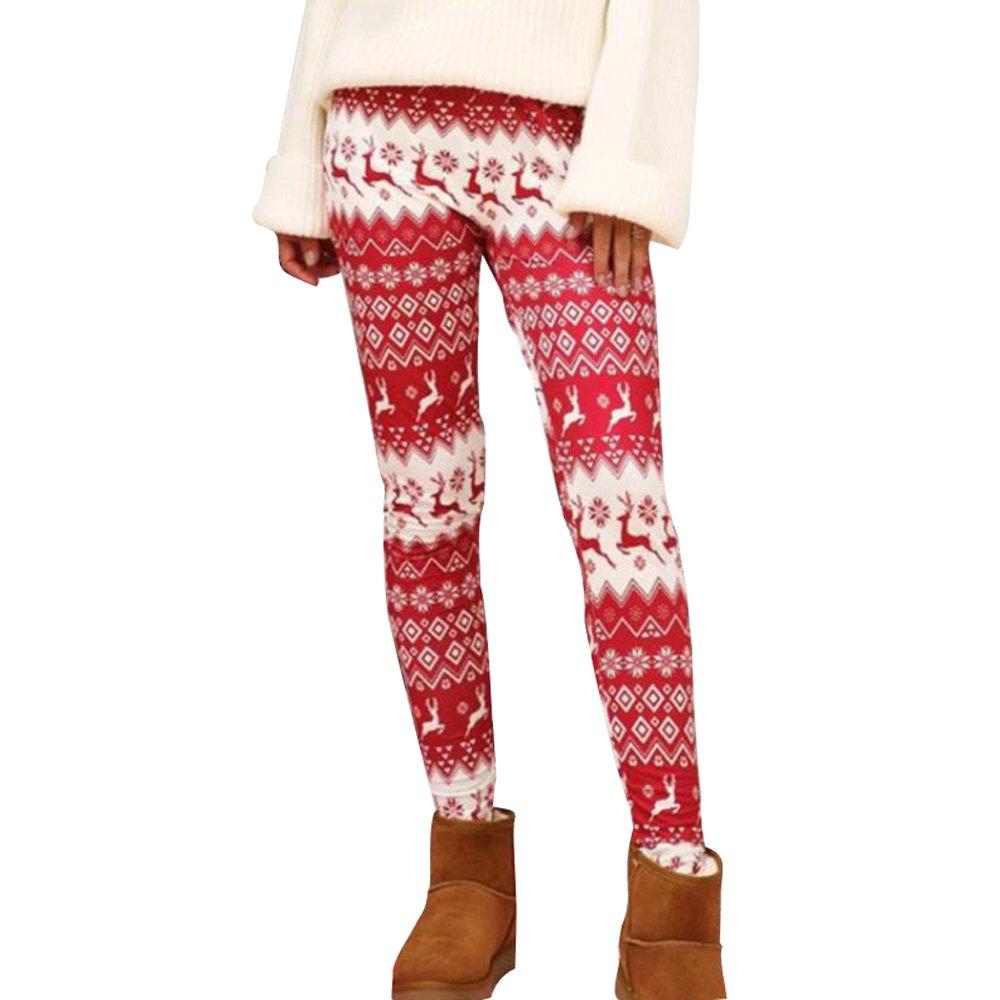2022 Christmas Pants Leggings Cartoon Print Casual Women
