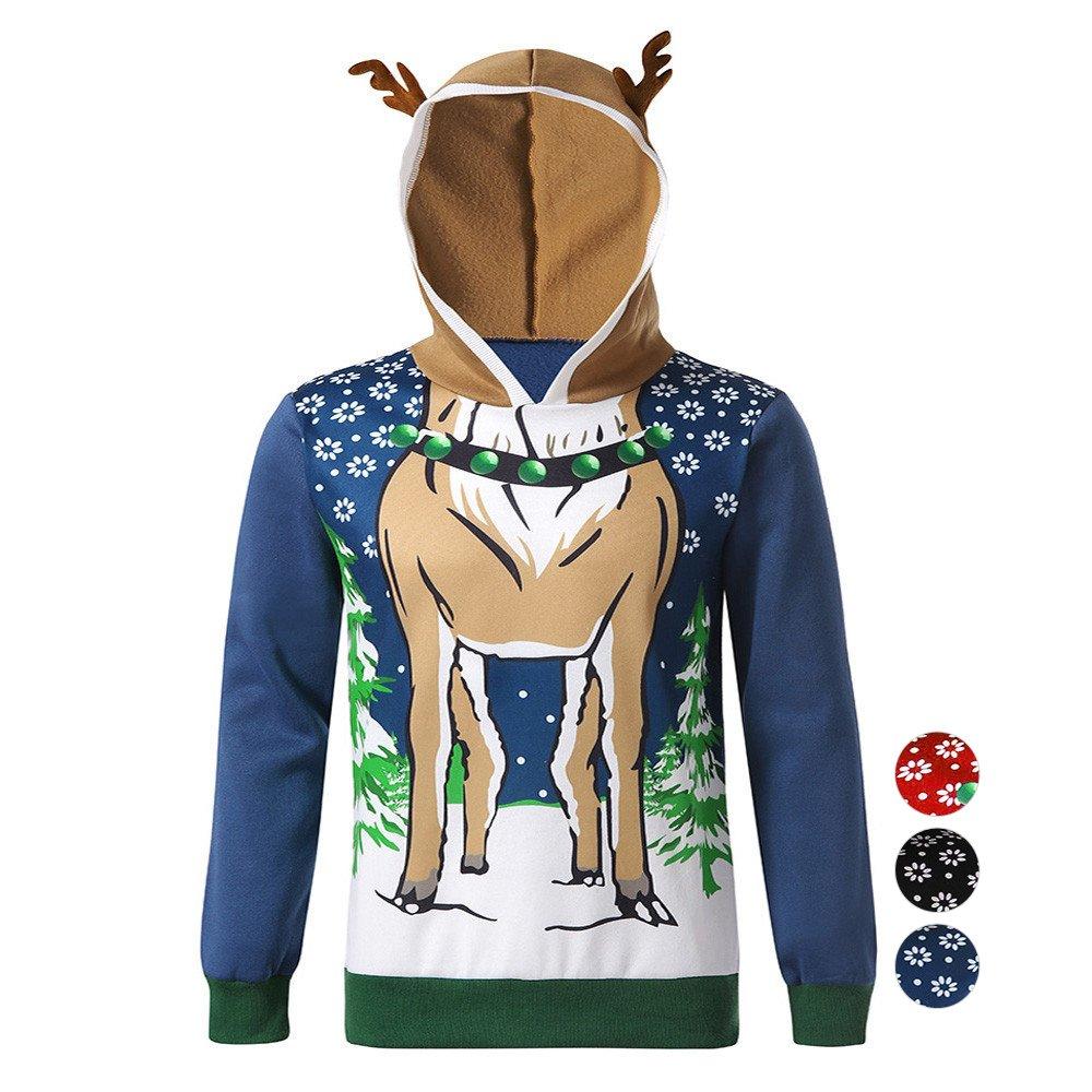 Christmas Costumes Antlers Print Hooded Color Block Top Men