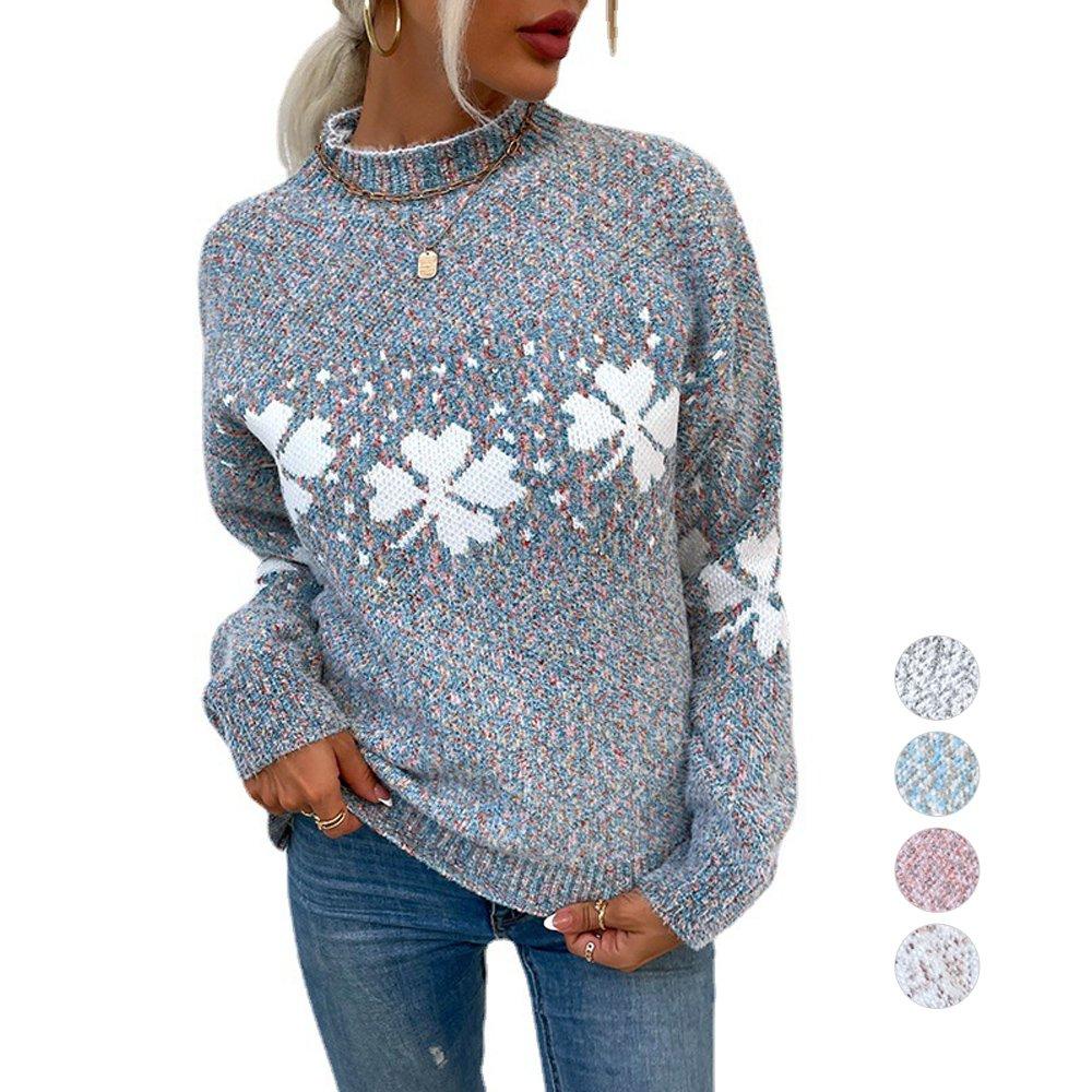 Women Ugly Christmas Sweaters Half Turtleneck Snowflake Top
