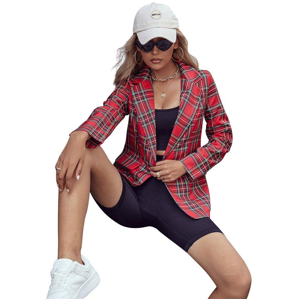 Christmas Top Coat Women's Notched Lapel Plaid
