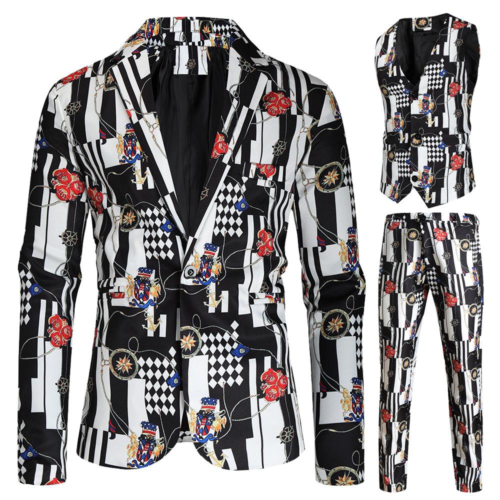 Christmas red men's Blazer suits Santa 3D print trousers with vest