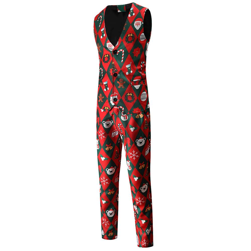 Christmas red men's Blazer suits Santa 3D print trousers with vest