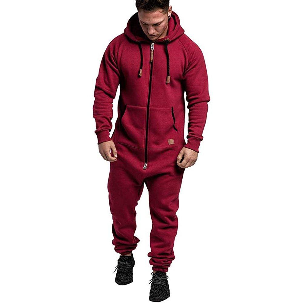 Mens Christmas Hooded Zip jumpsuits onesies One Piece Overalls Tracksuit with Pockets