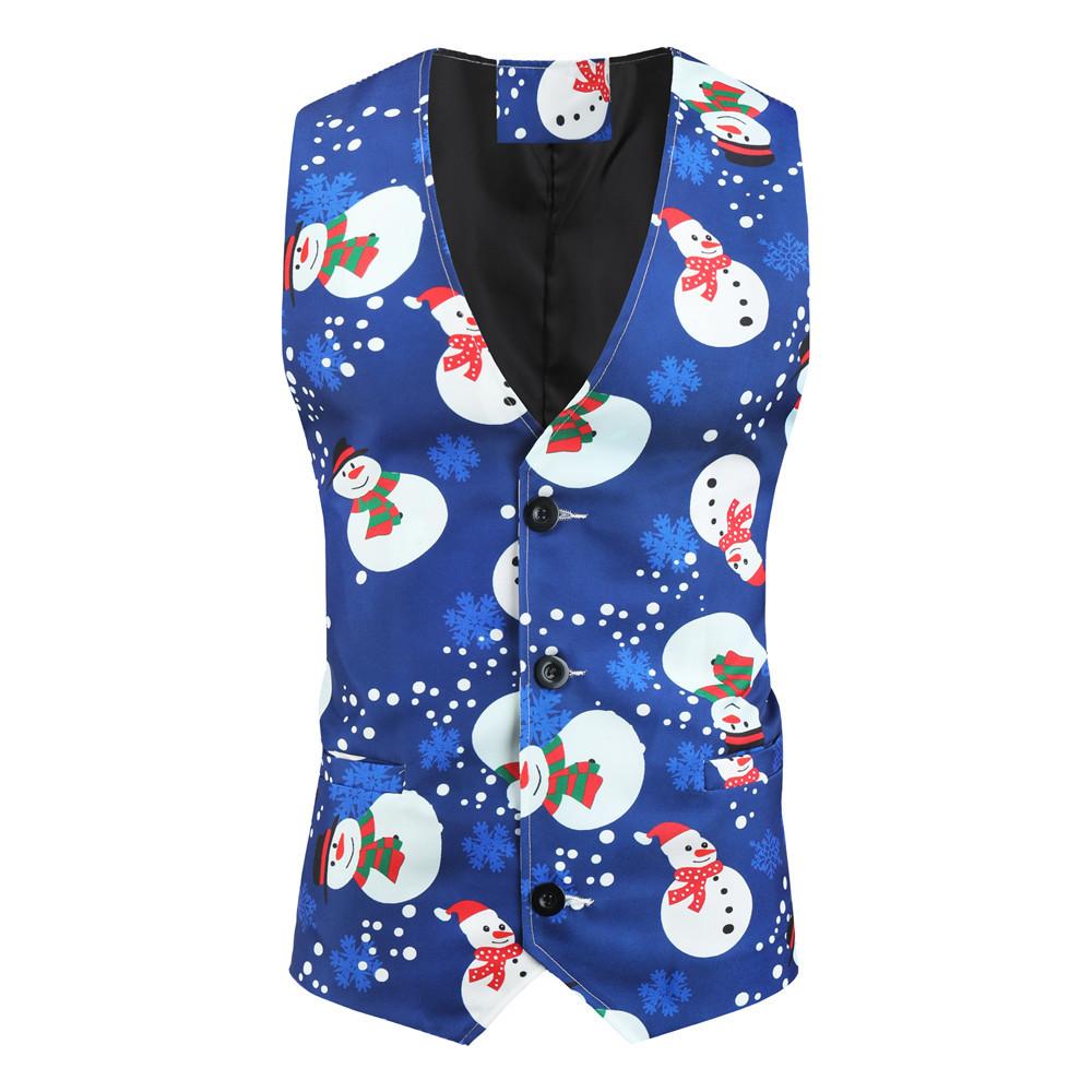 Christmas blue men's Blazer suits Santa 3D print trousers with vest