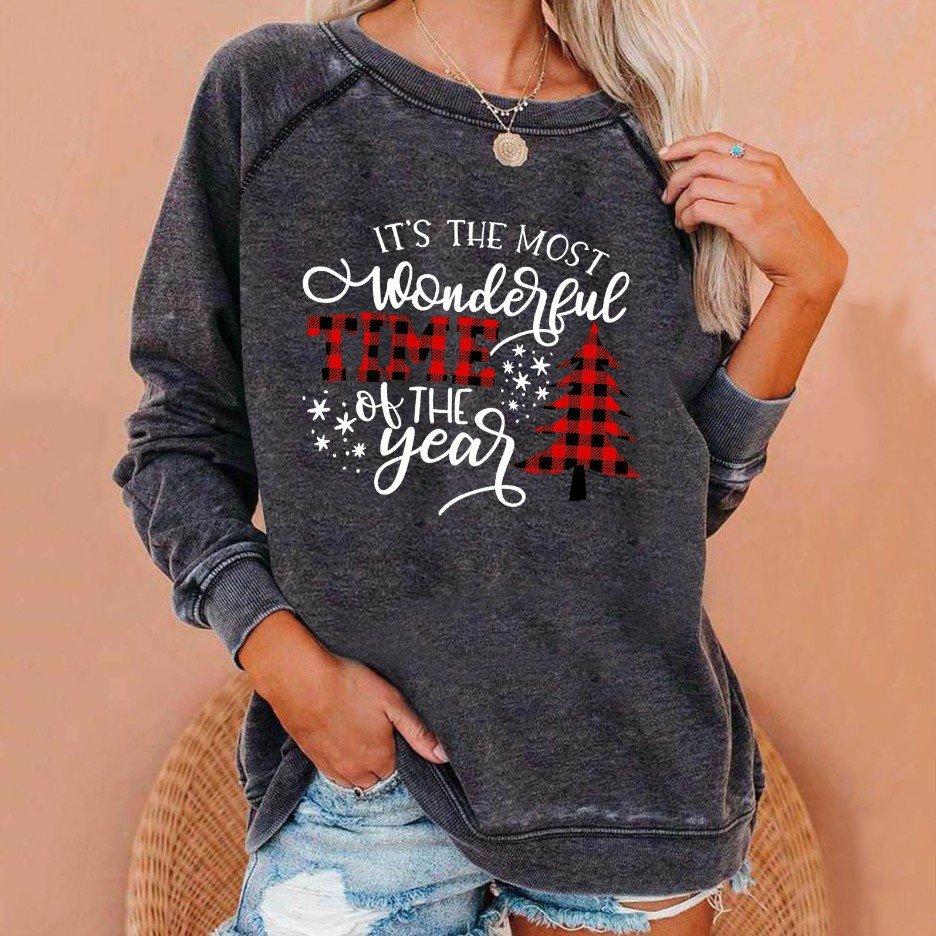 Christmas Round Neck Sweater Printing Truck Gift Women Christmas Sweatshirt