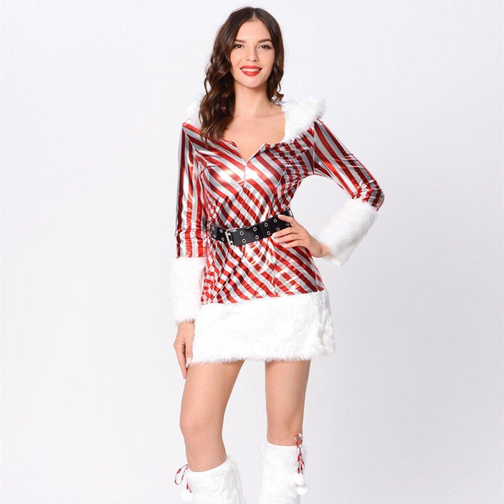 Christmas Costumes Red and White Striped Christmas Snowman Party Skirt Suit