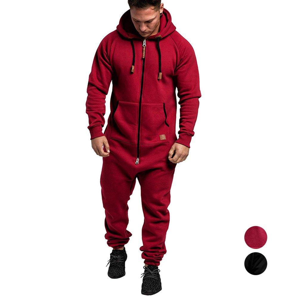 Mens Christmas Hooded Zip jumpsuits onesies One Piece Overalls Tracksuit with Pockets