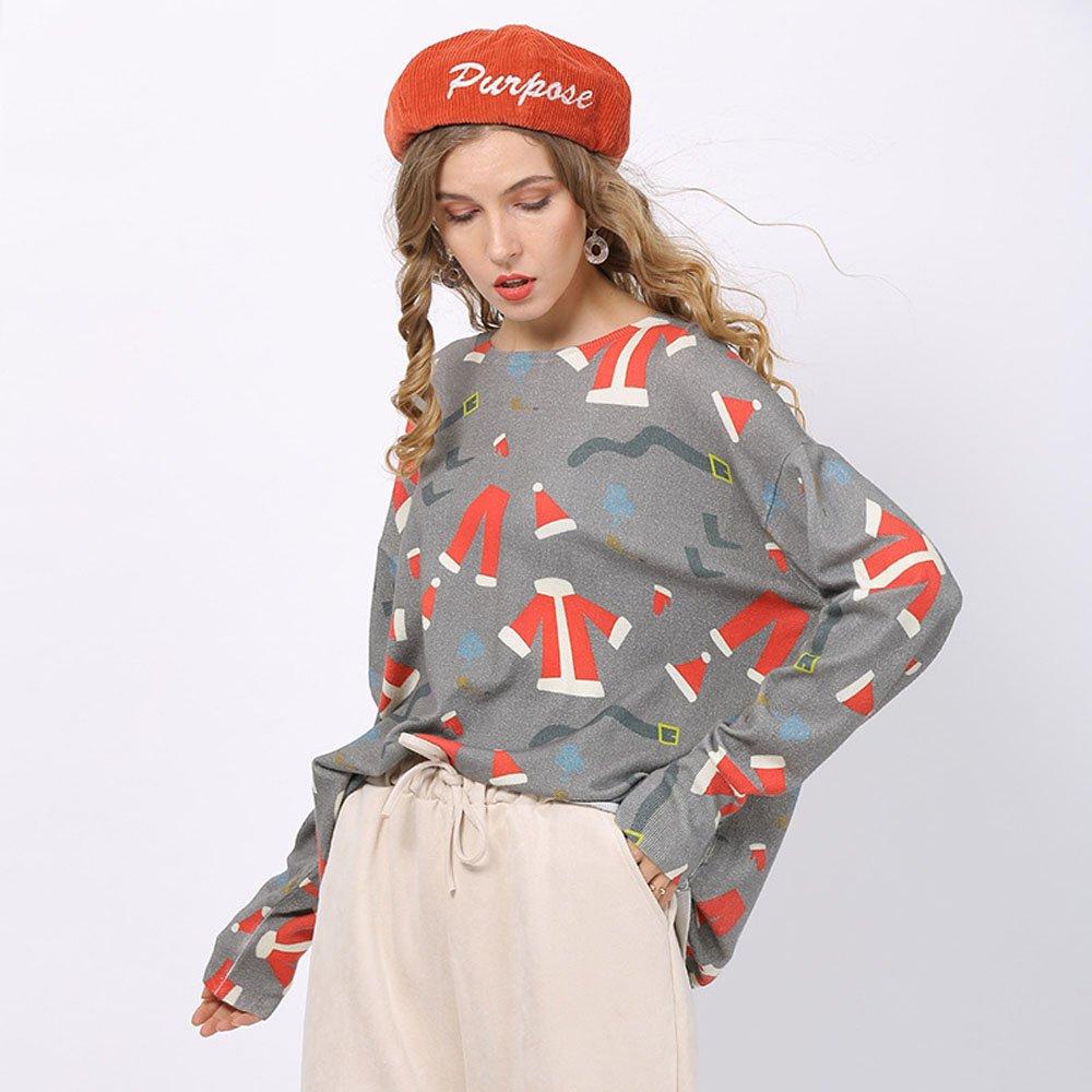 Women Ugly Christmas Sweaters Print Round Neck Long Sleeve Pullover Shirt