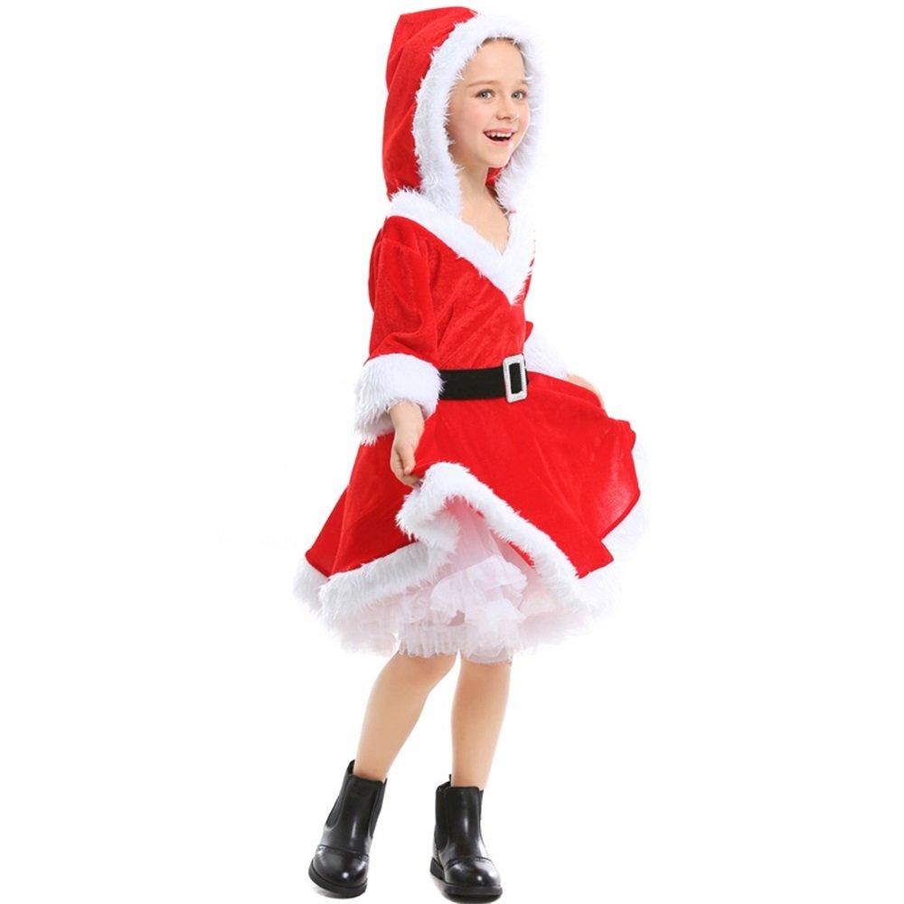 Christmas Costume Cos Red Santa Fluffy Dress Girl