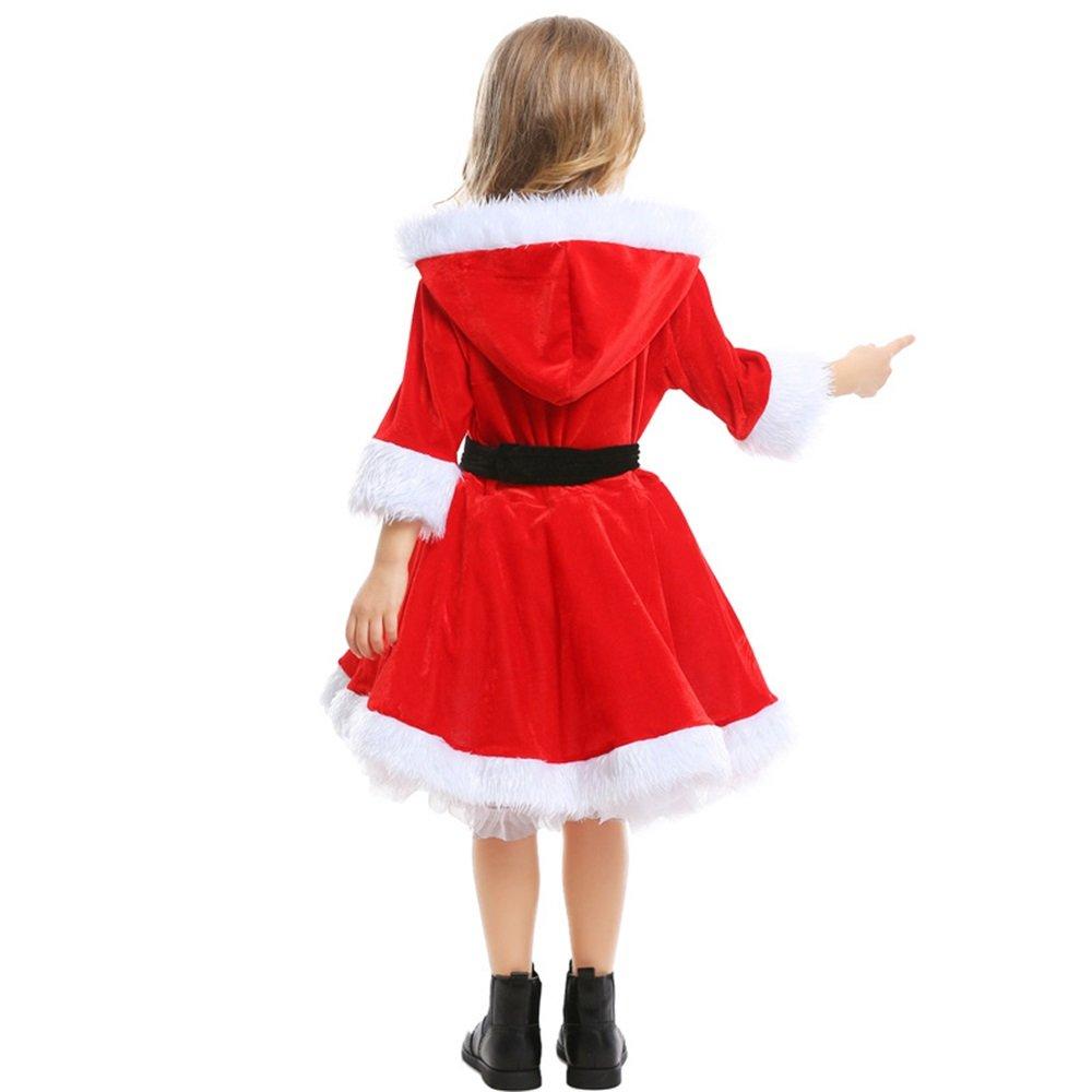 Christmas Costume Cos Red Santa Fluffy Dress Girl
